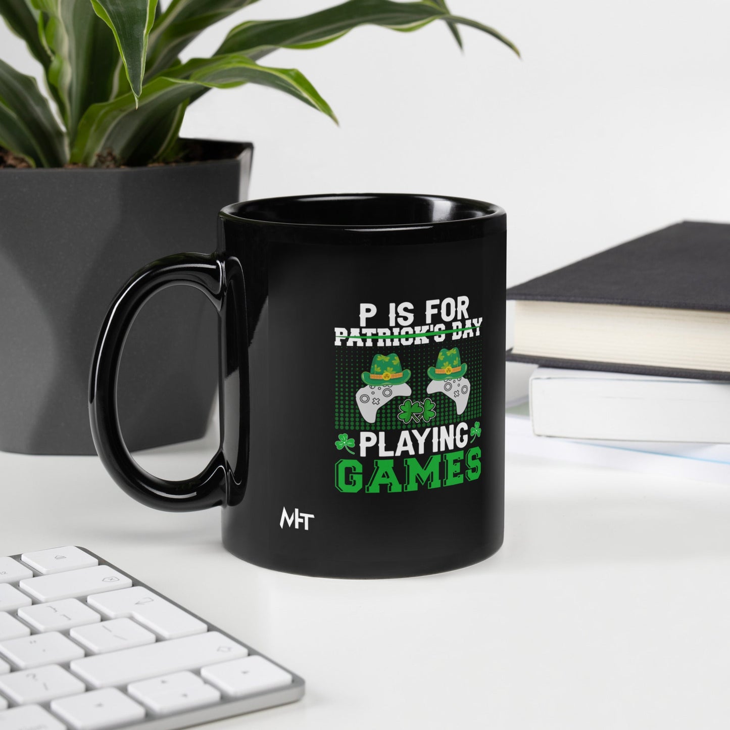 P is for "Playing Games" - Black Glossy Mug by DarkByteGear