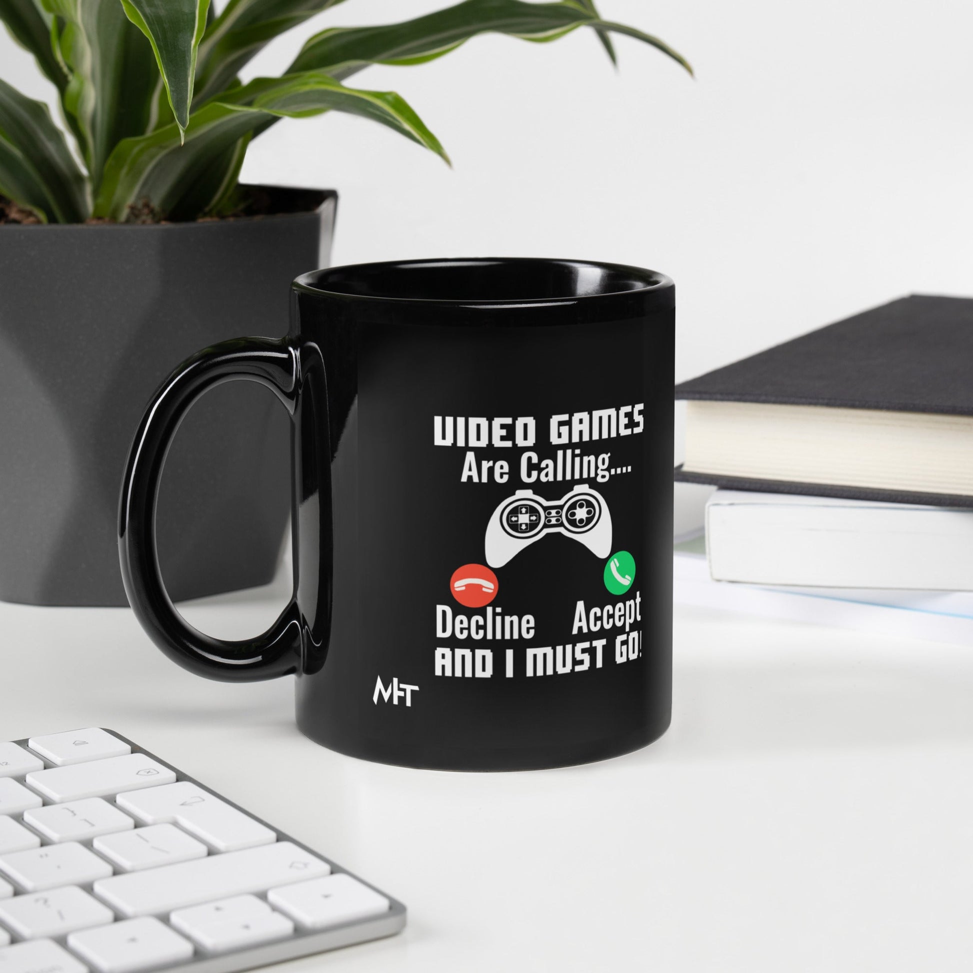 Video Games are Calling and I must Go Rima 18 - Black Glossy Mug by DarkByteGear