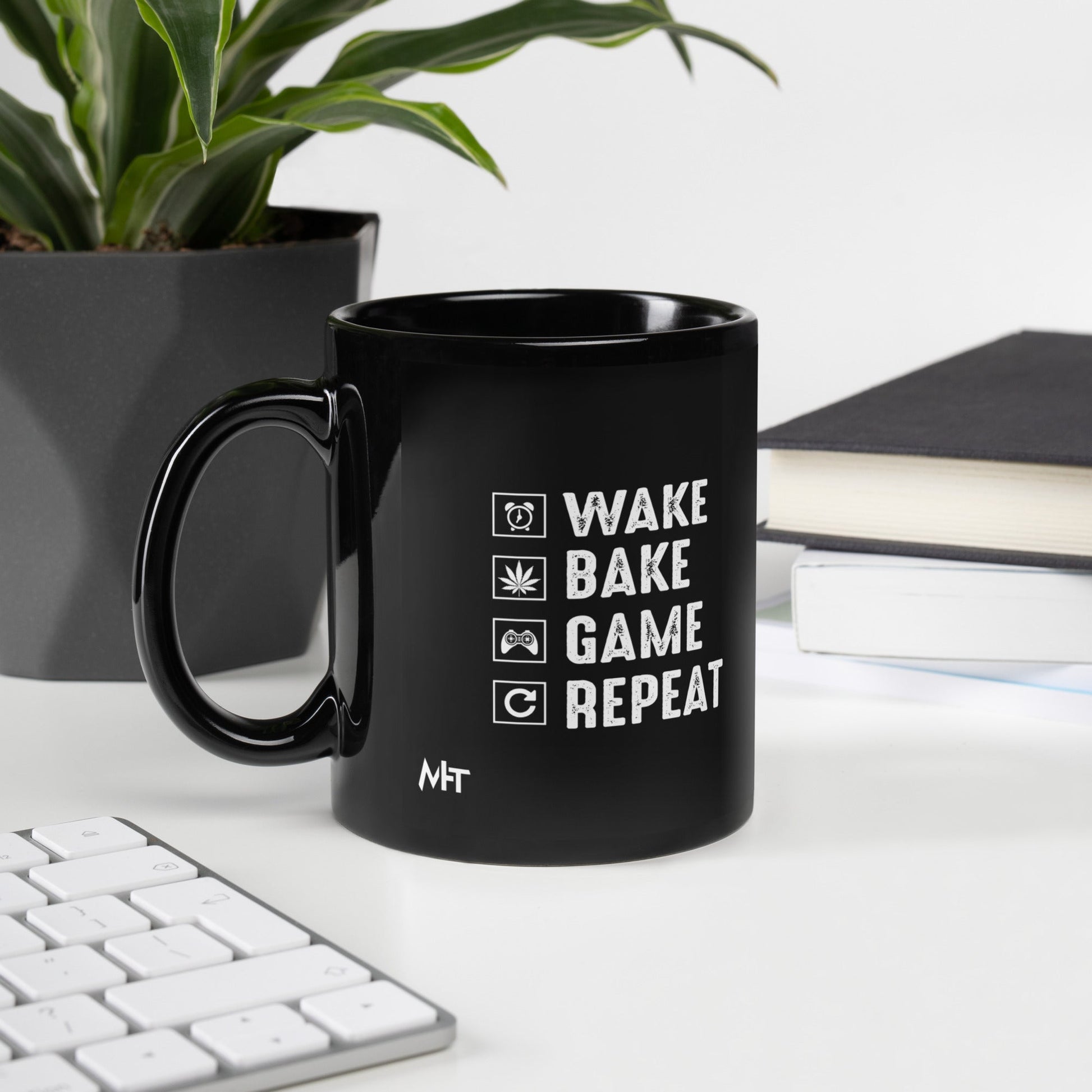 Wake, Bake, Game, Repeat Rima 13 - Black Glossy Mug by DarkByteGear