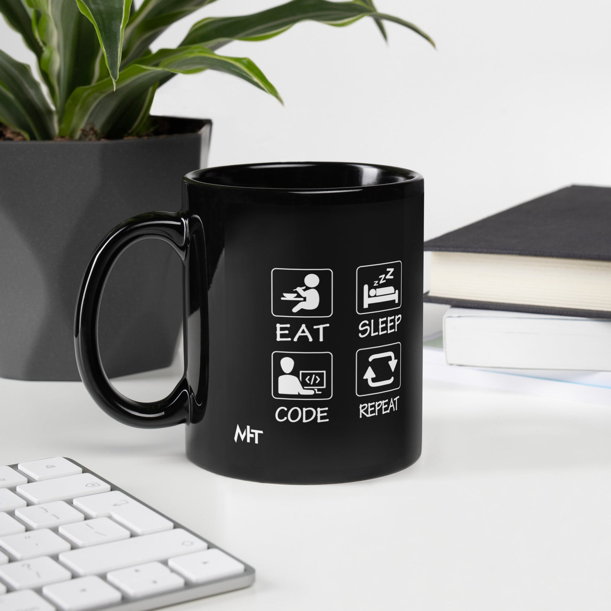 Eat, Sleep, Code, Repeat V1 - Black Glossy Mug by DarkByteGear