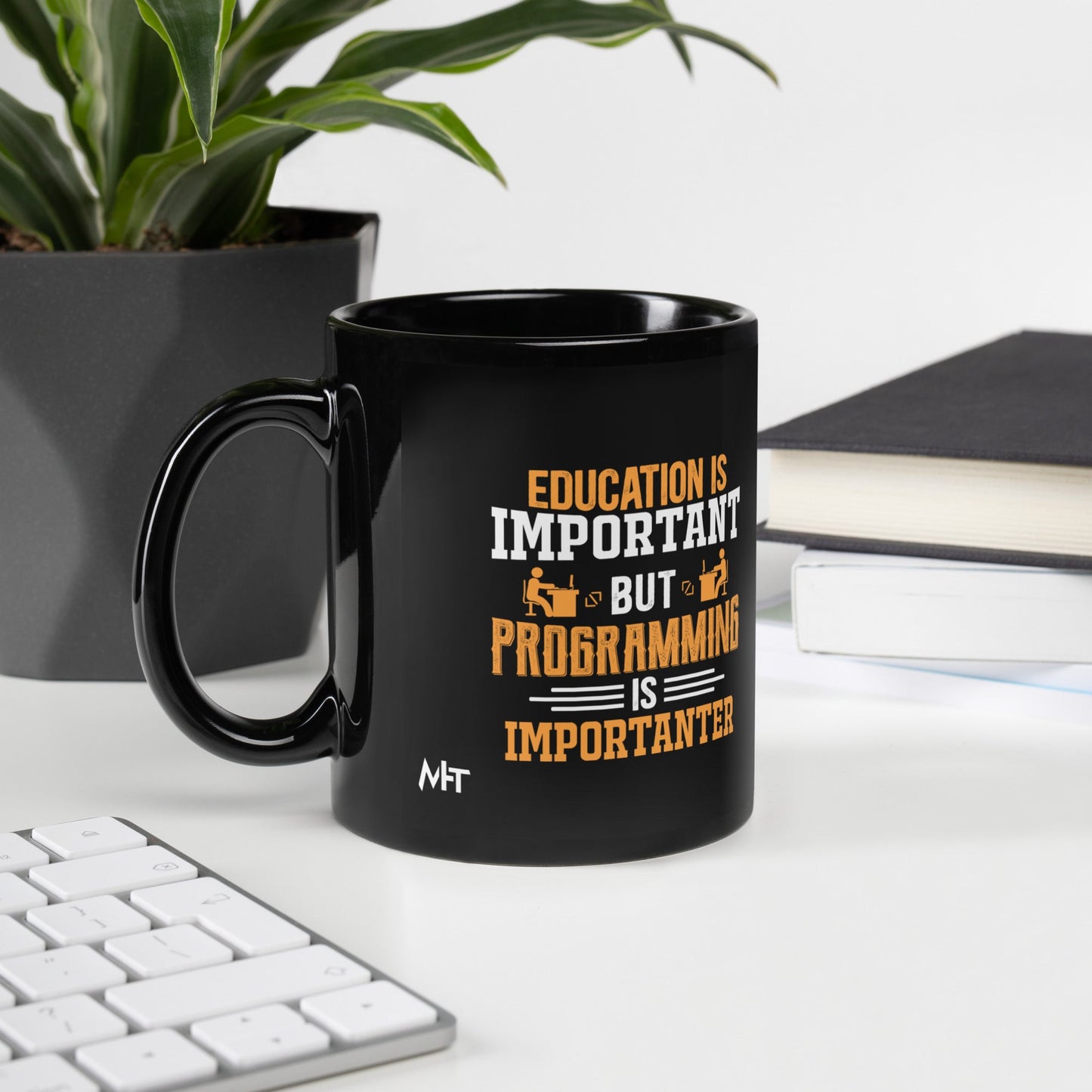 Education is important, but Programming is importanter - Black Glossy Mug by DarkByteGear