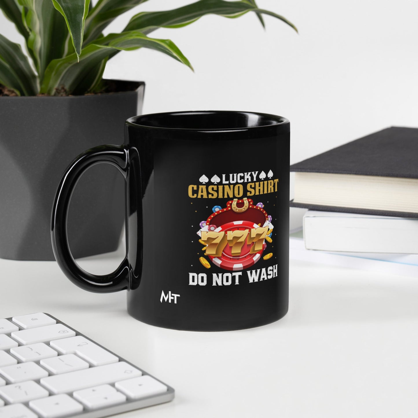Lucky Casino Shirt Do Not Wash - Black Glossy Mug by DarkByteGear