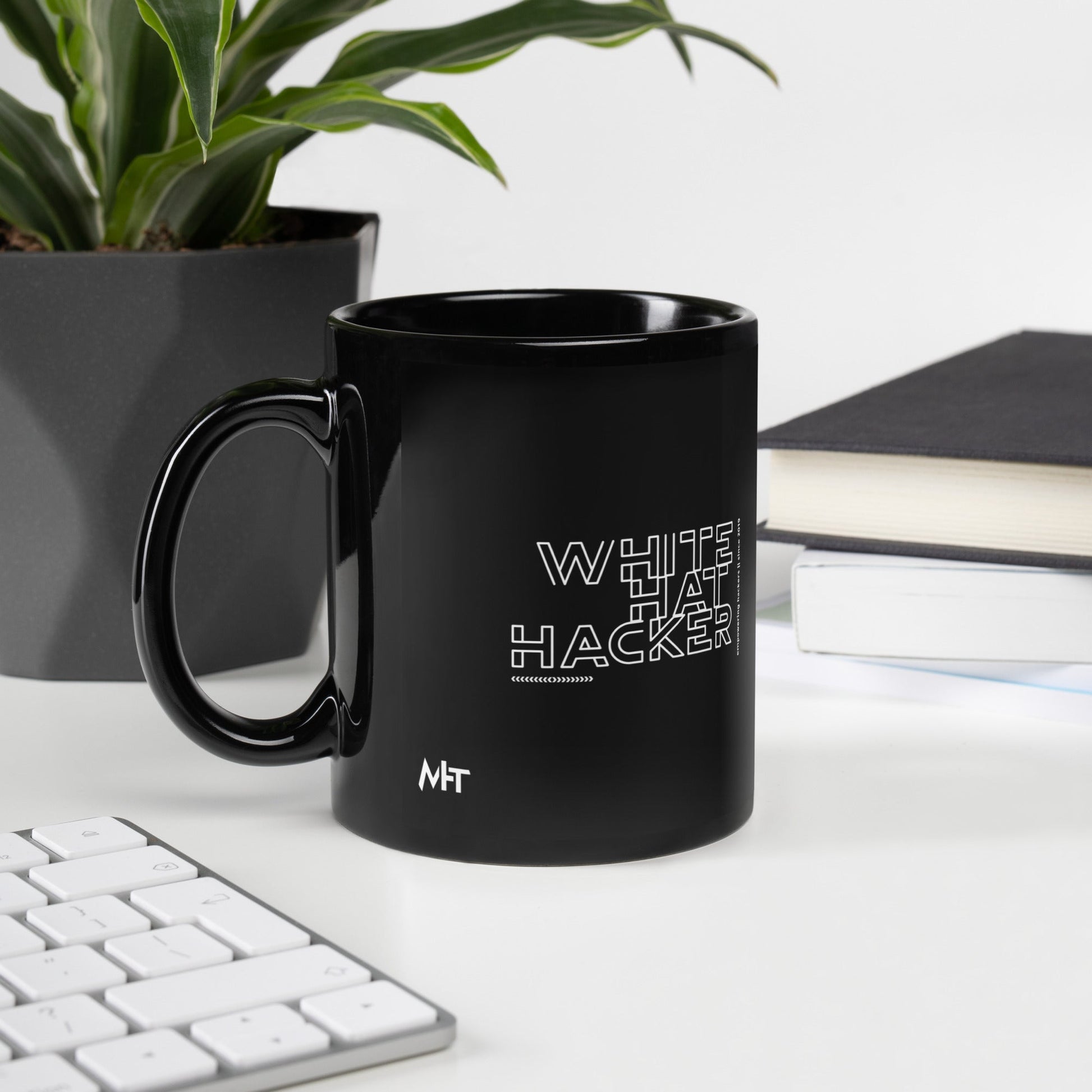 White Hat Hacker - Black Glossy Mug by DarkByteGear