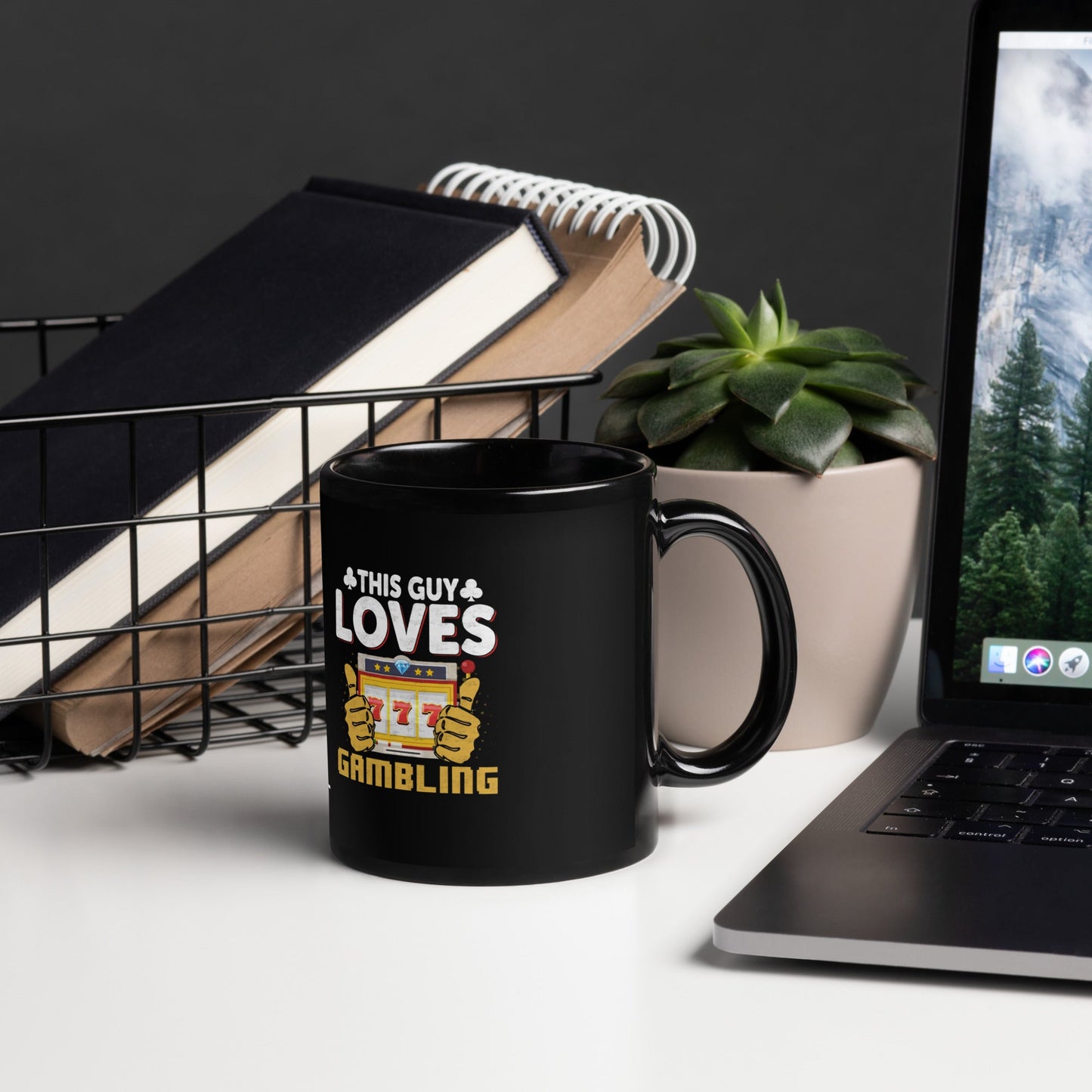 This Guy Loves Gambling - Black Glossy Mug by DarkByteGear
