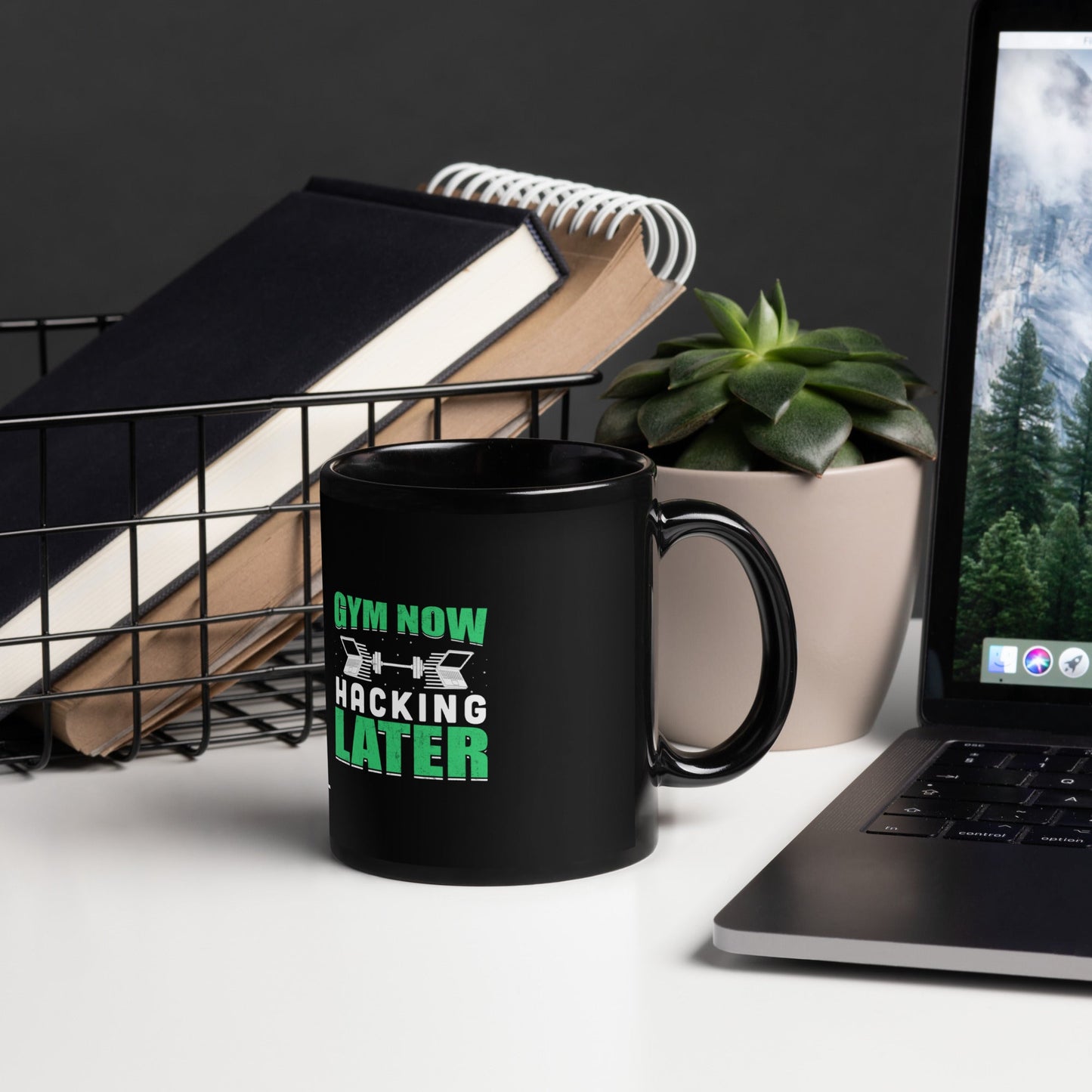 Gym now, hacking later - Black Glossy Mug by DarkByteGear