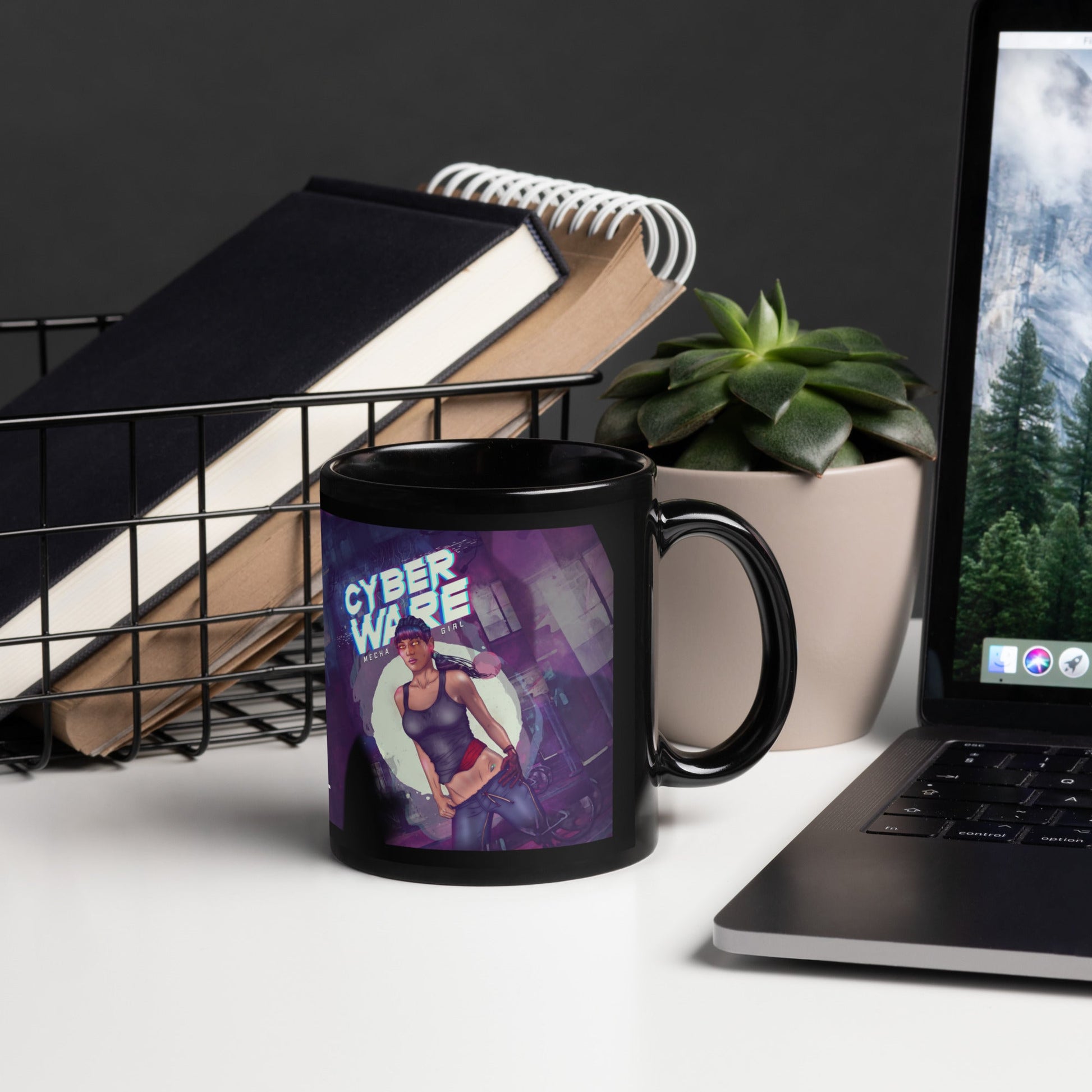 Cyberware Mecha Girl - Black Glossy Mug by DarkByteGear