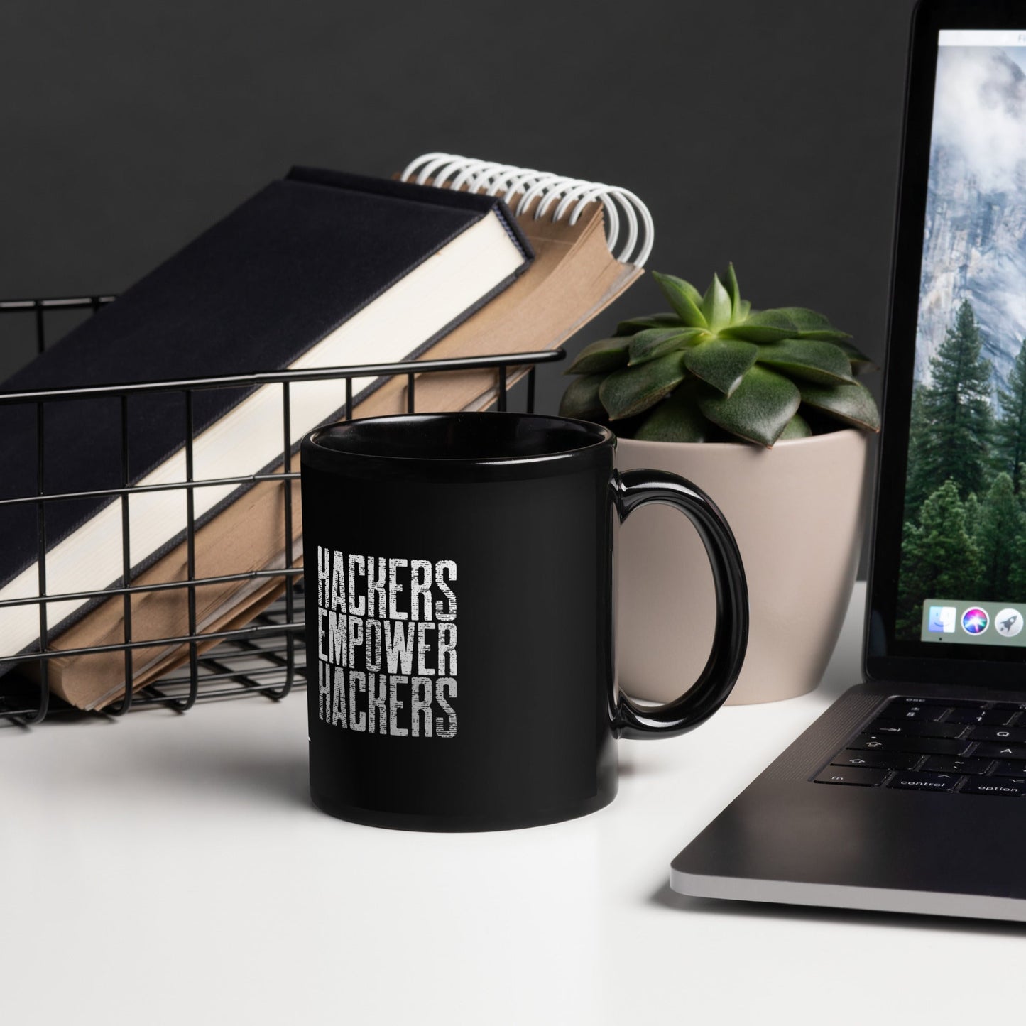 Hackers Empower Hackers V1 - Black Glossy Mug by DarkByteGear