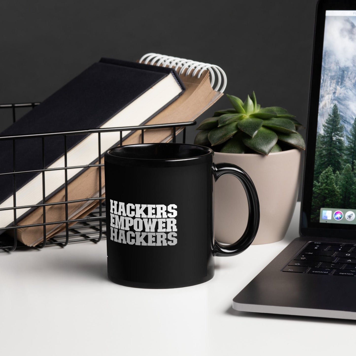 Hackers Empower Hackers V2 - Black Glossy Mug by DarkByteGear