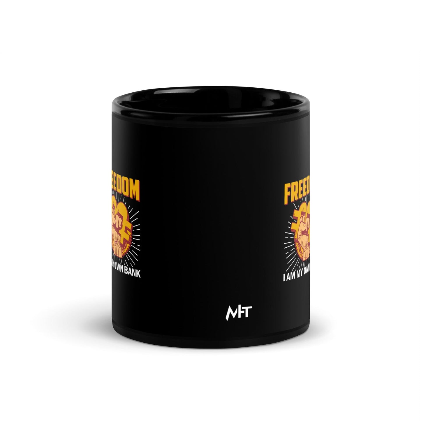 Bitcoin Freedom; I am my Own Bank - Black Glossy Mug by DarkByteGear