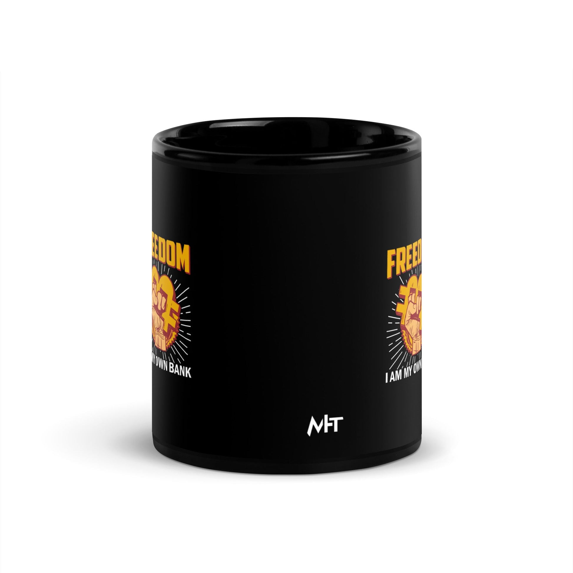 Bitcoin Freedom; I am my Own Bank - Black Glossy Mug by DarkByteGear