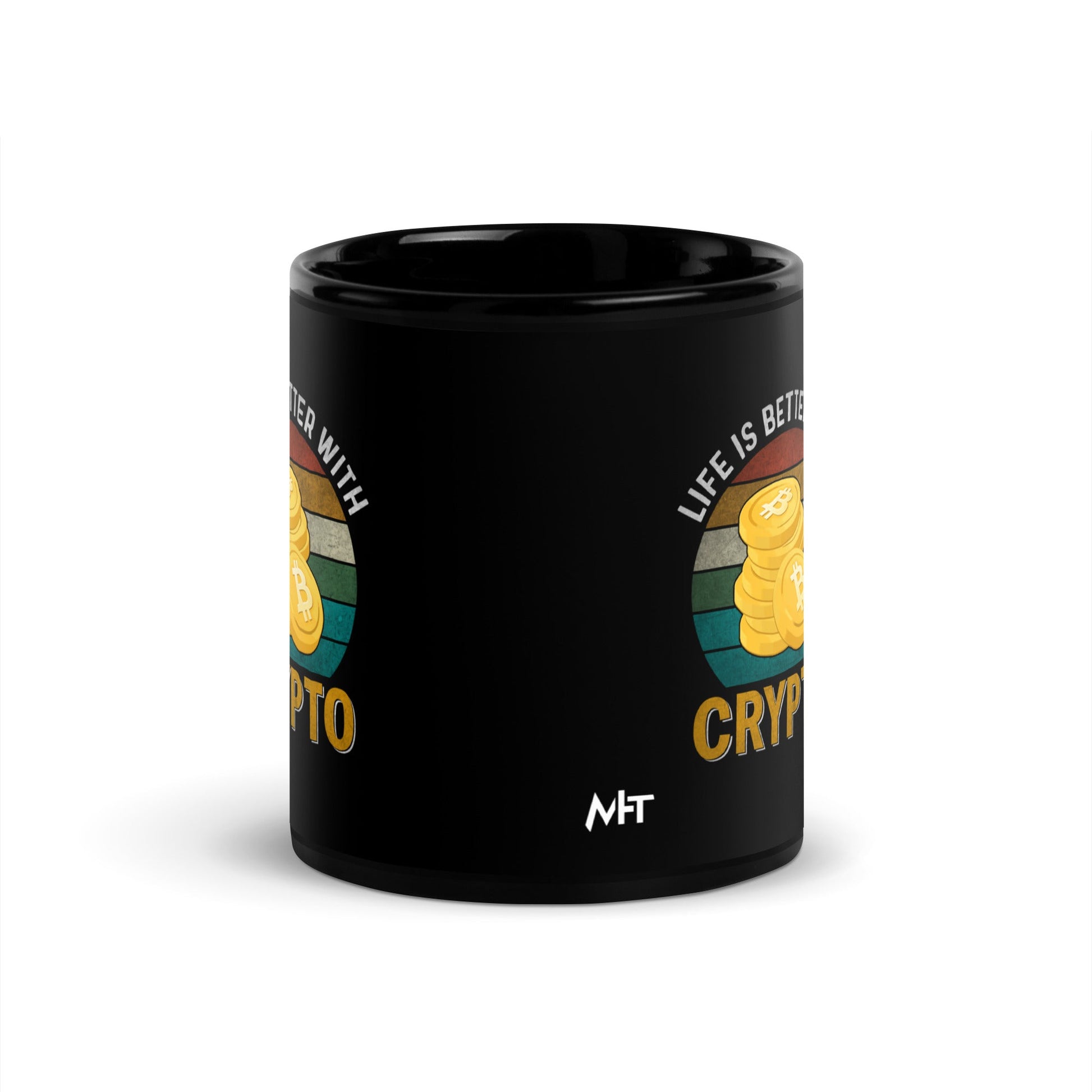 Life is Better with Bitcoin - Black Glossy Mug by DarkByteGear
