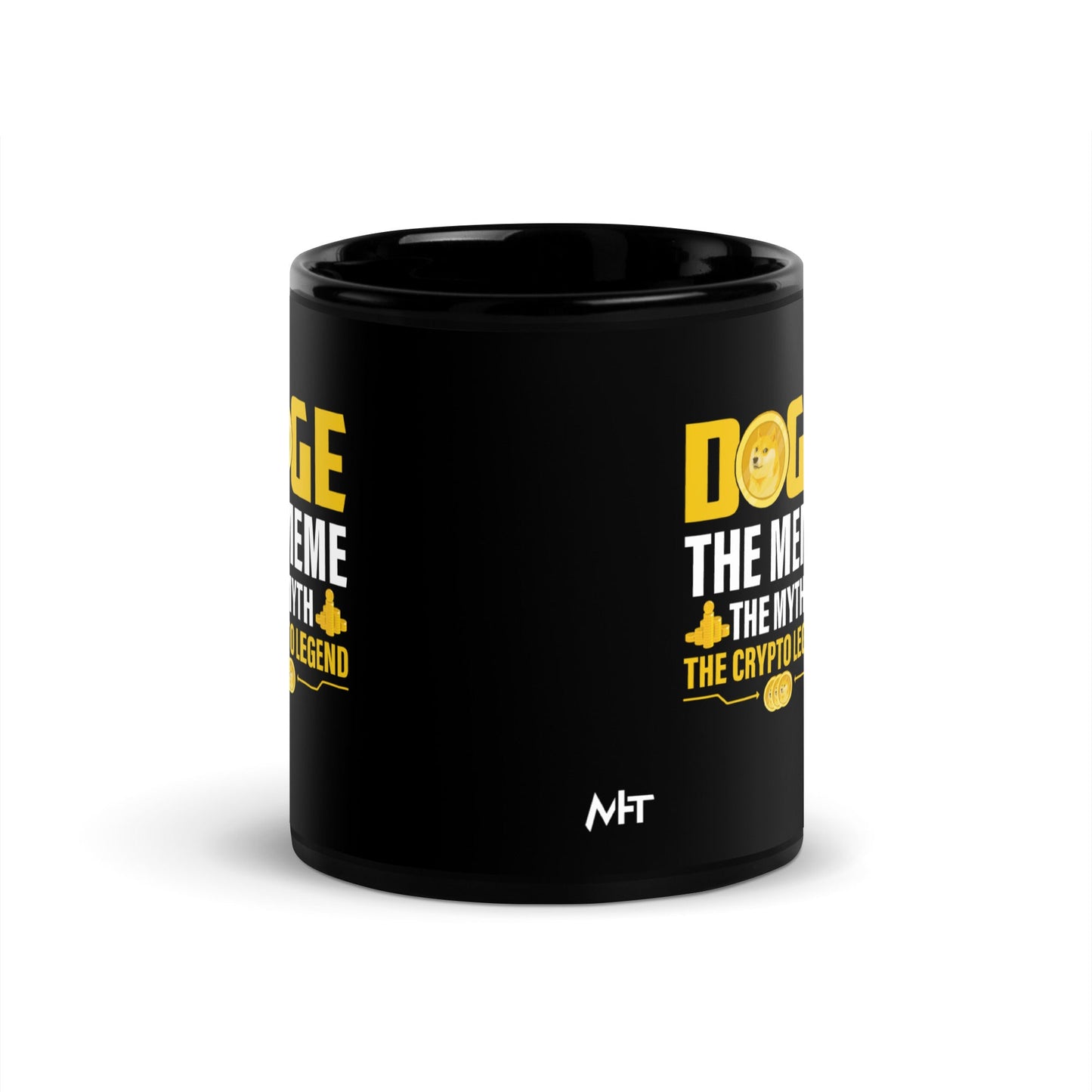 Doge the Meme, the Myth, the Crypto Legend - Black Glossy Mug by DarkByteGear