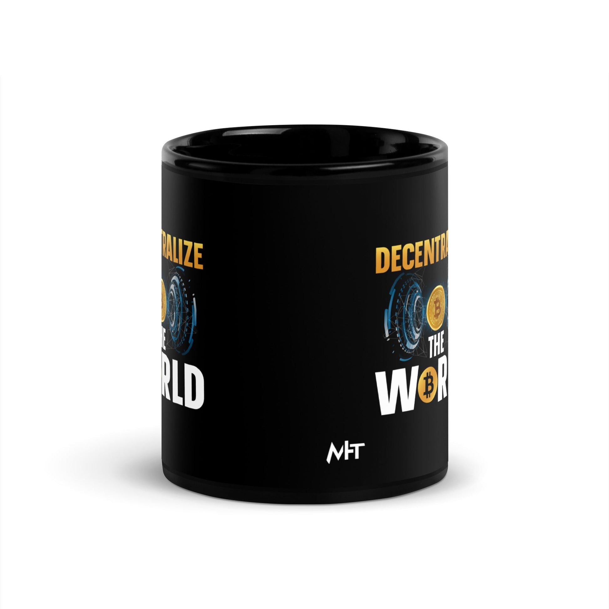Decentralize the World - Black Glossy Mug by DarkByteGear