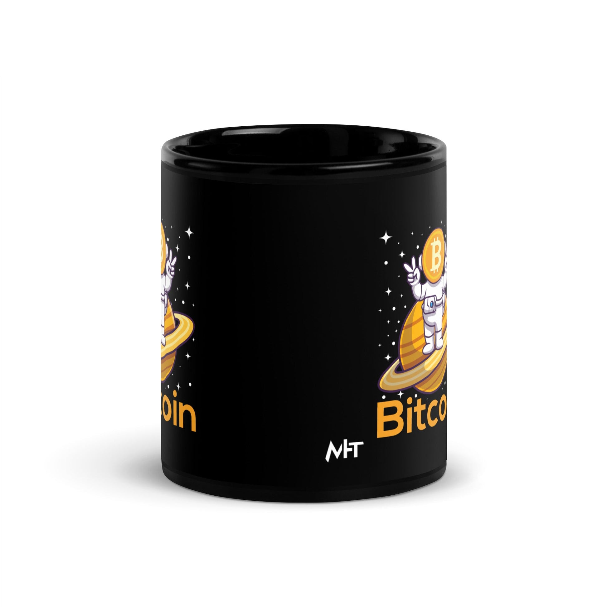 Bitcoin Satan Astronaut - Black Glossy Mug by DarkByteGear