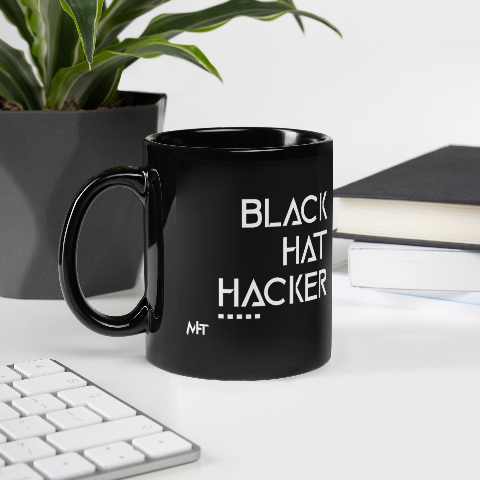 Black Hat Hacker v1 - Black Glossy Mug by DarkByteGear