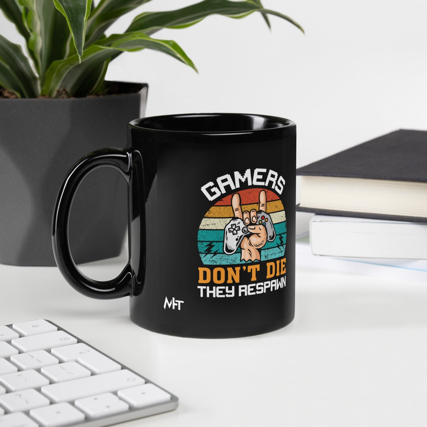 Gamers don't Die, they Respawn - Black Glossy Mug by DarkByteGear
