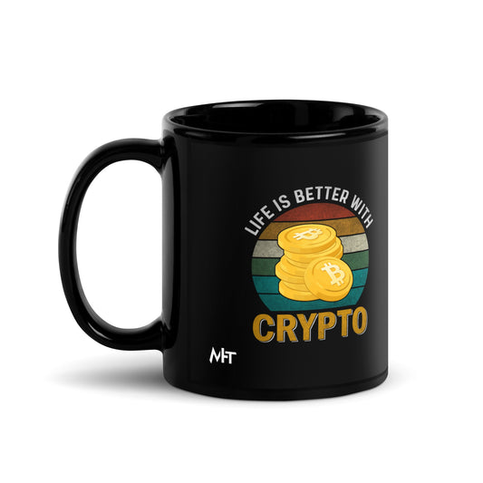 Life is Better with Bitcoin - Black Glossy Mug by DarkByteGear