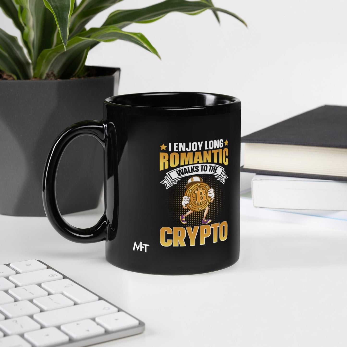 I enjoy long Romantic Walk with Crypto - Black Glossy Mug by DarkByteGear