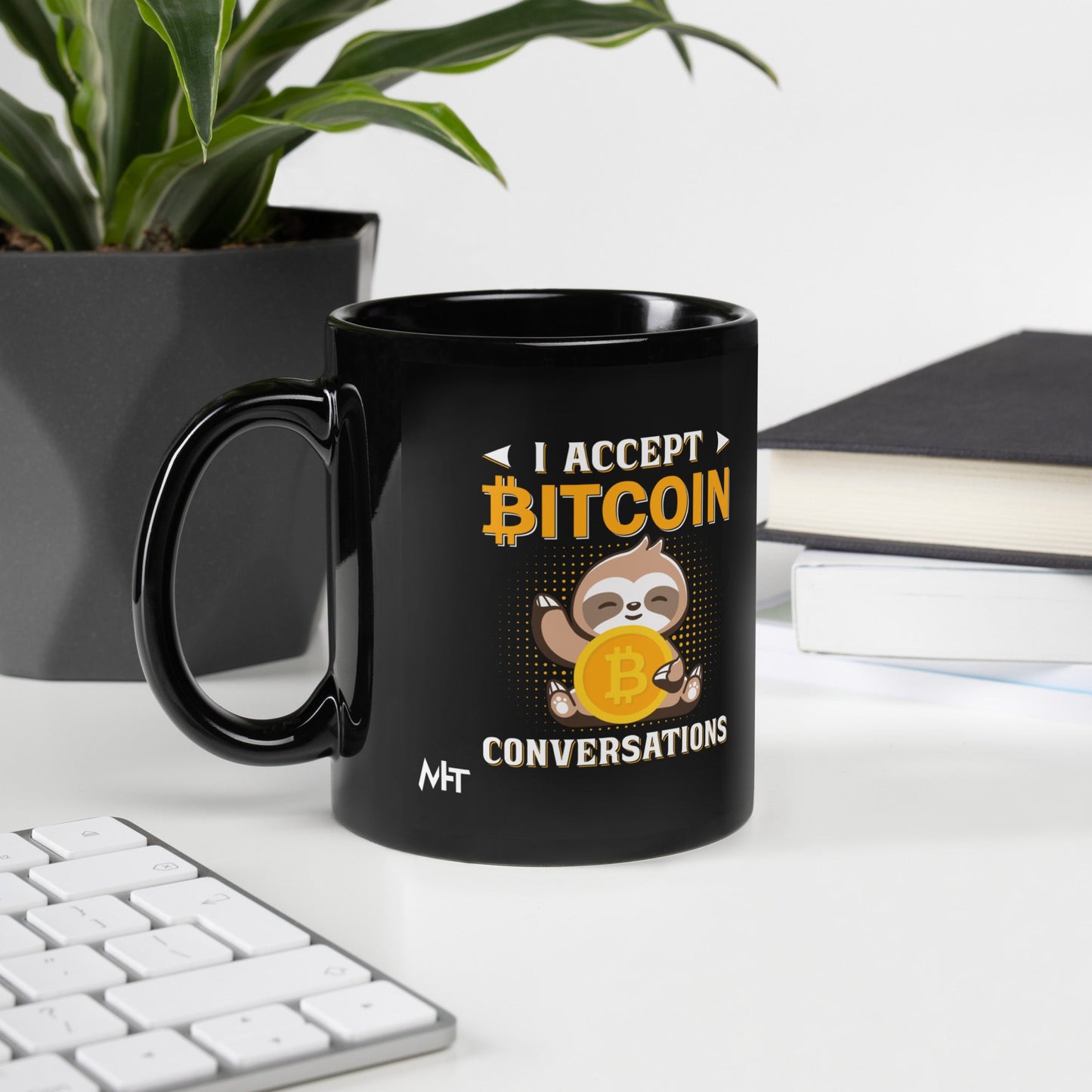I accept Bitcoin Conversations - Black Glossy Mug by DarkByteGear