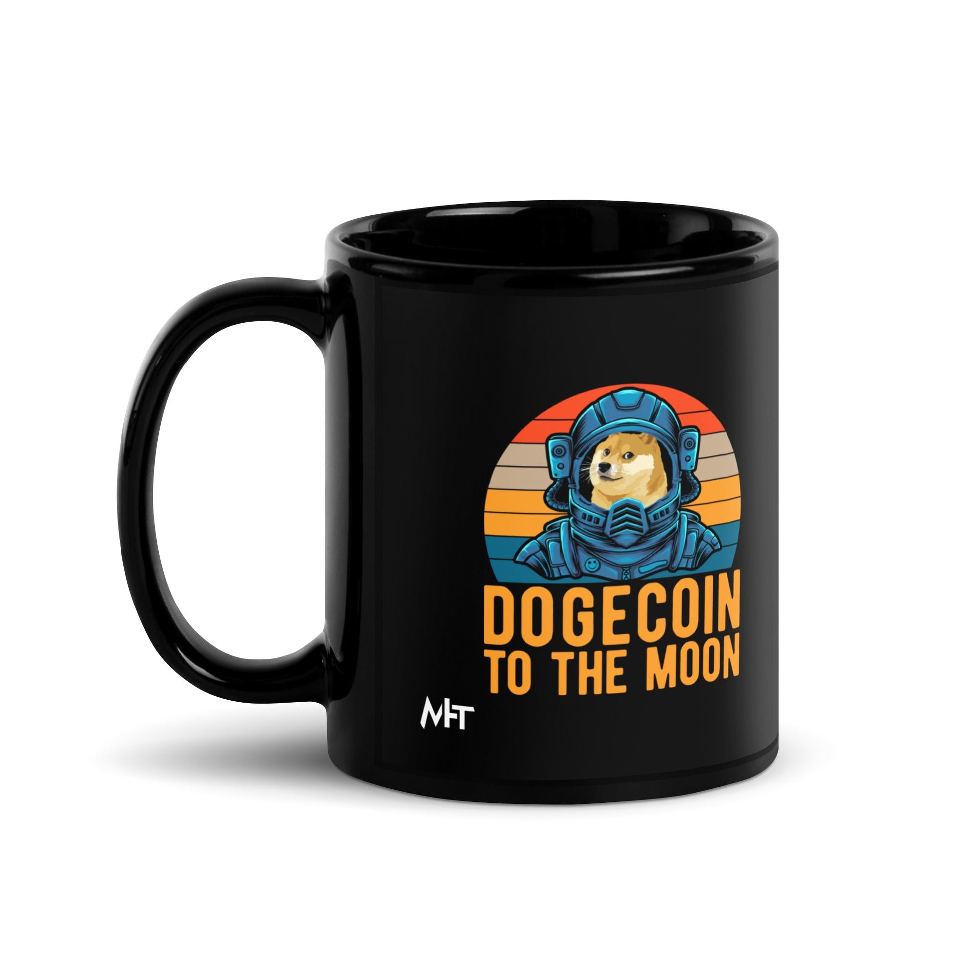 Doge Coin to the Moon - Black Glossy Mug by DarkByteGear