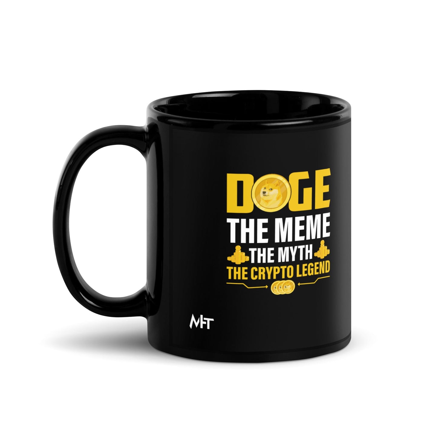 Doge the Meme, the Myth, the Crypto Legend - Black Glossy Mug by DarkByteGear