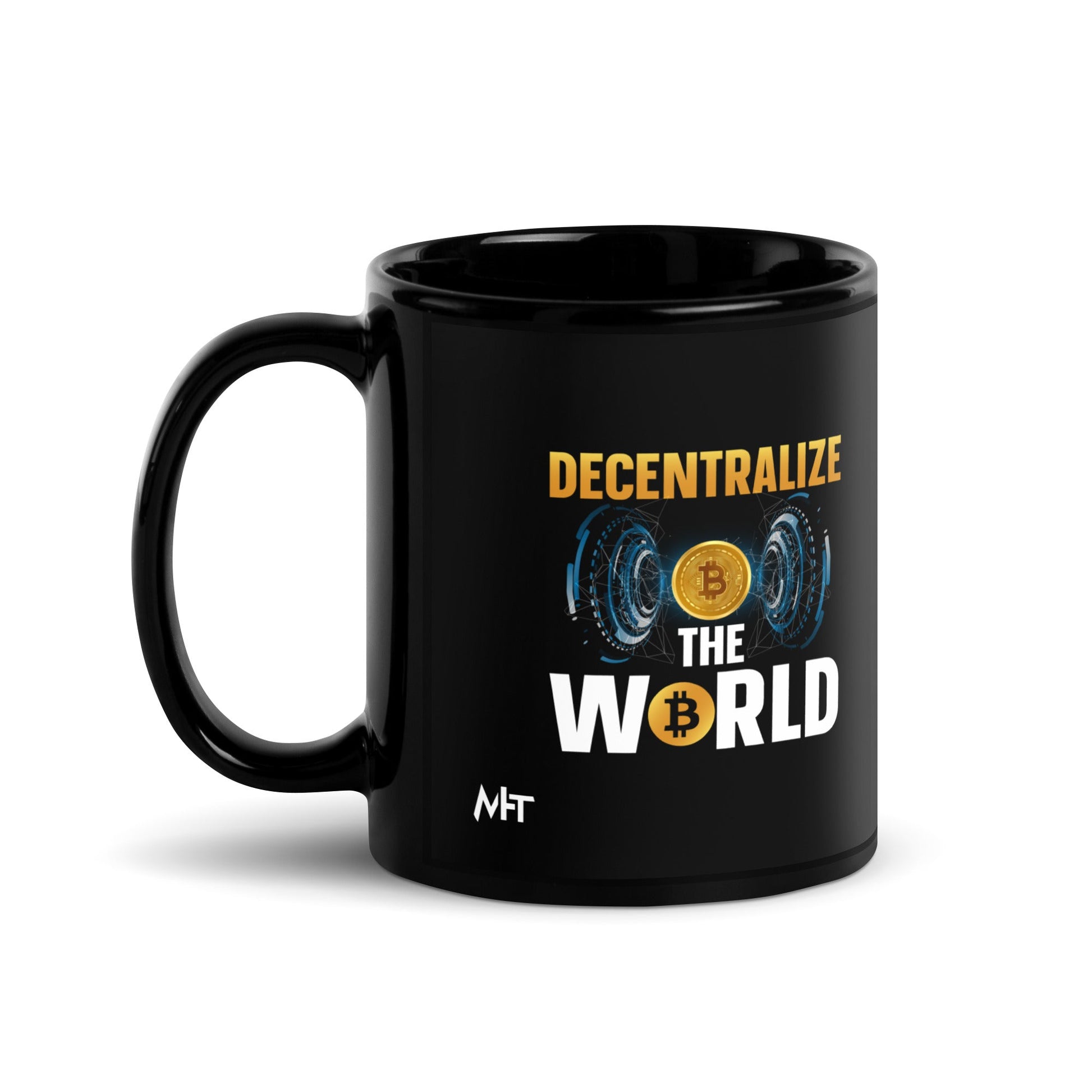 Decentralize the World - Black Glossy Mug by DarkByteGear