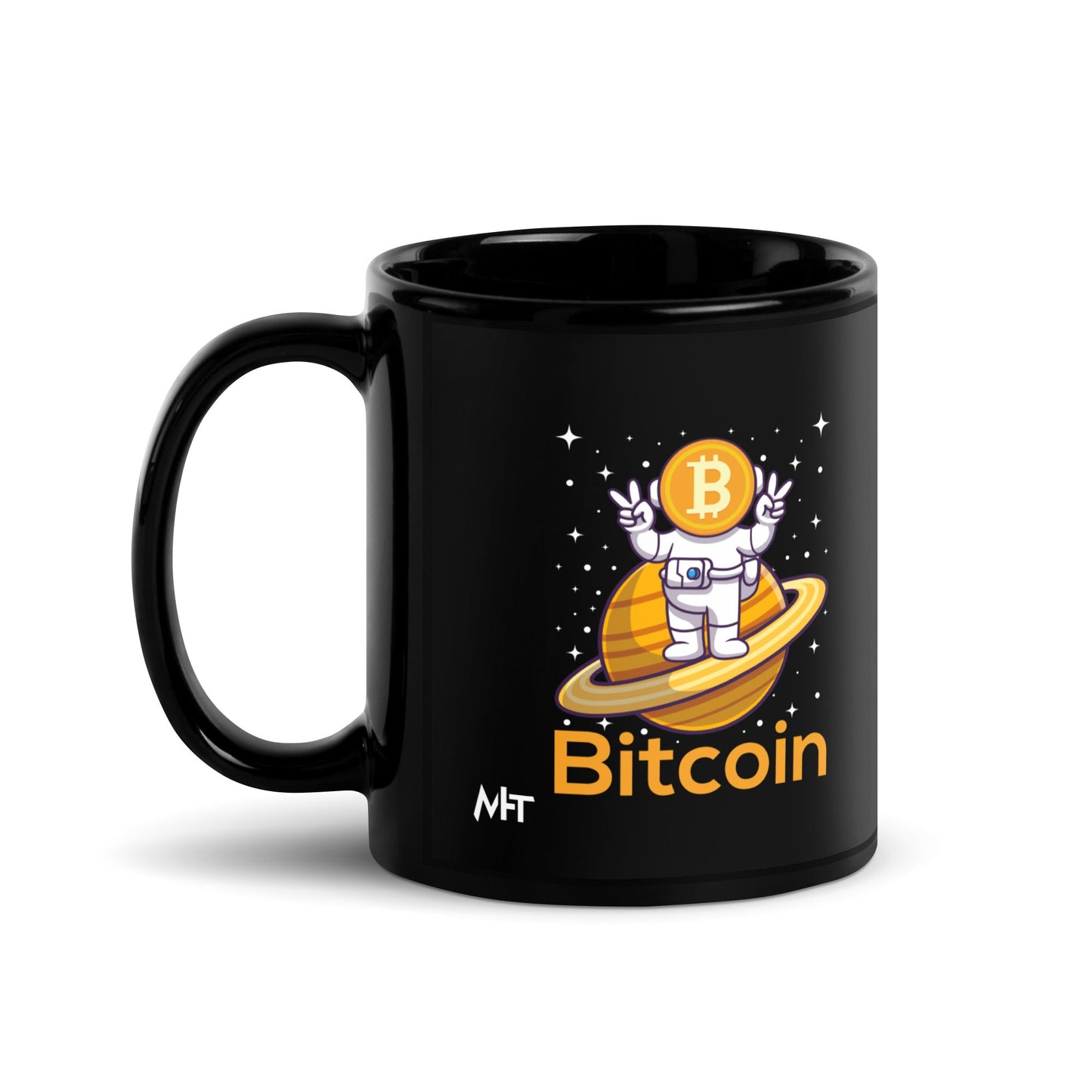 Bitcoin Satan Astronaut - Black Glossy Mug by DarkByteGear