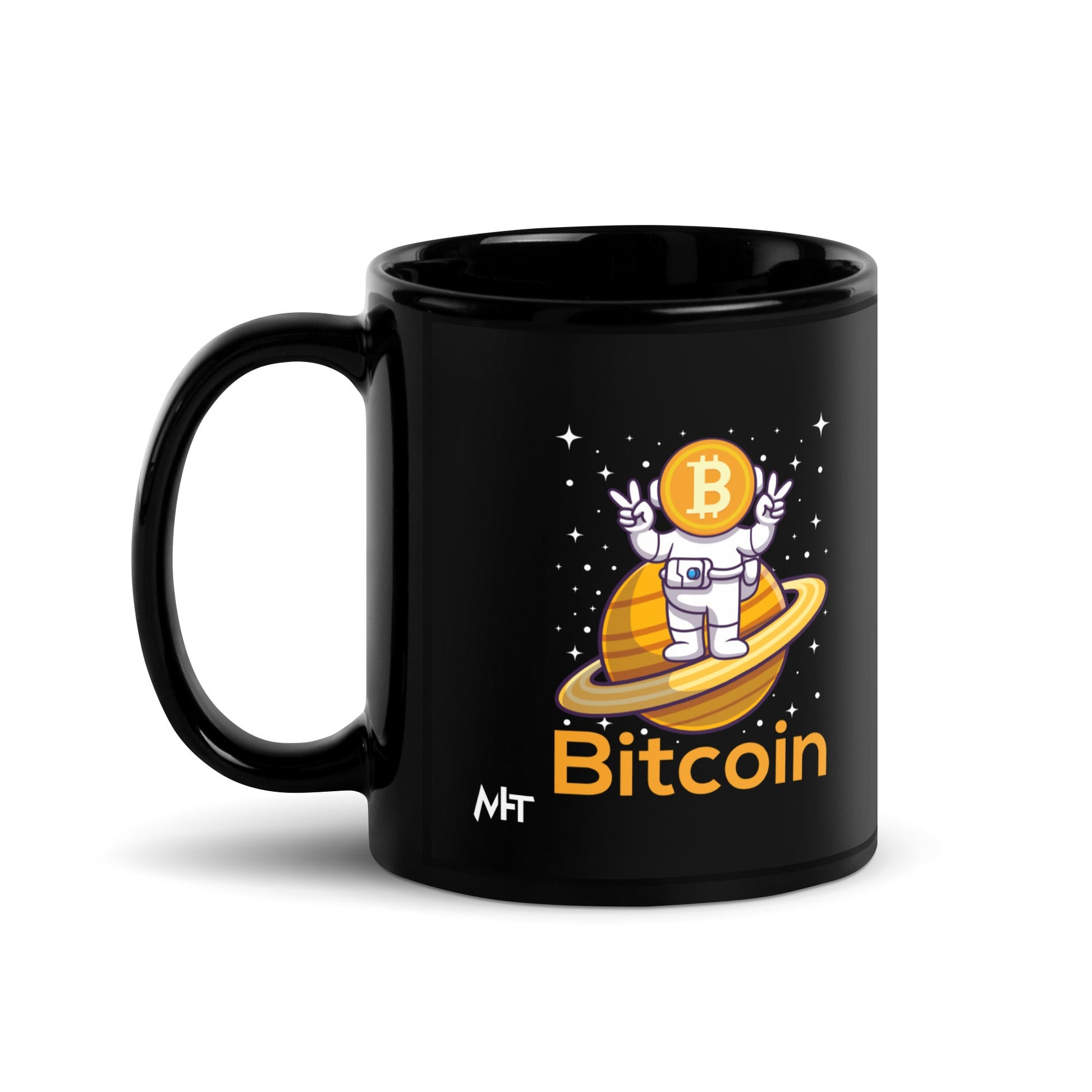Bitcoin Satan Astronaut - Black Glossy Mug by DarkByteGear