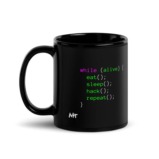 Eat sleep hack repeat - Black Glossy Mug by DarkByteGear