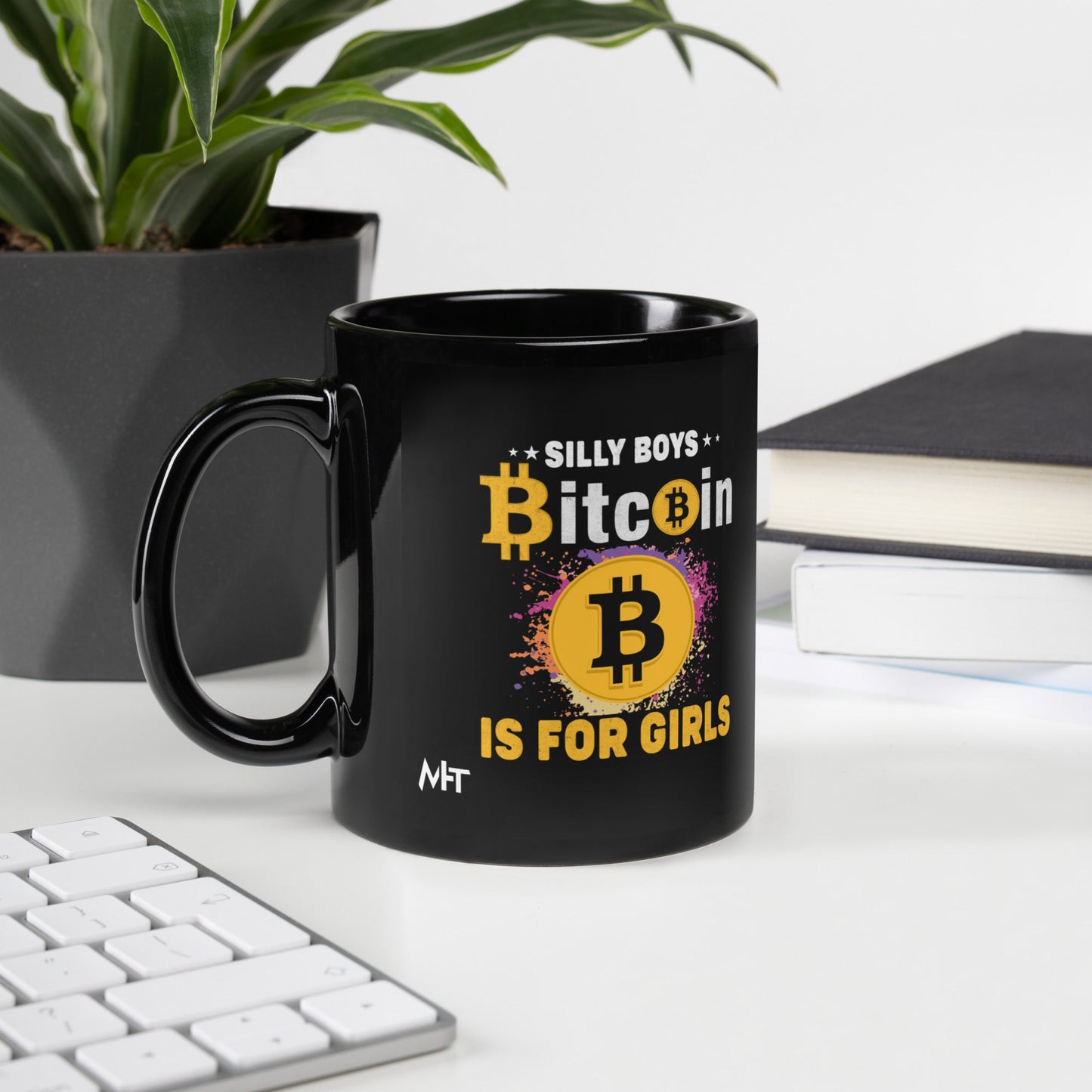 *Silly Boys* : BTC is for Girls - Black Glossy Mug by DarkByteGear