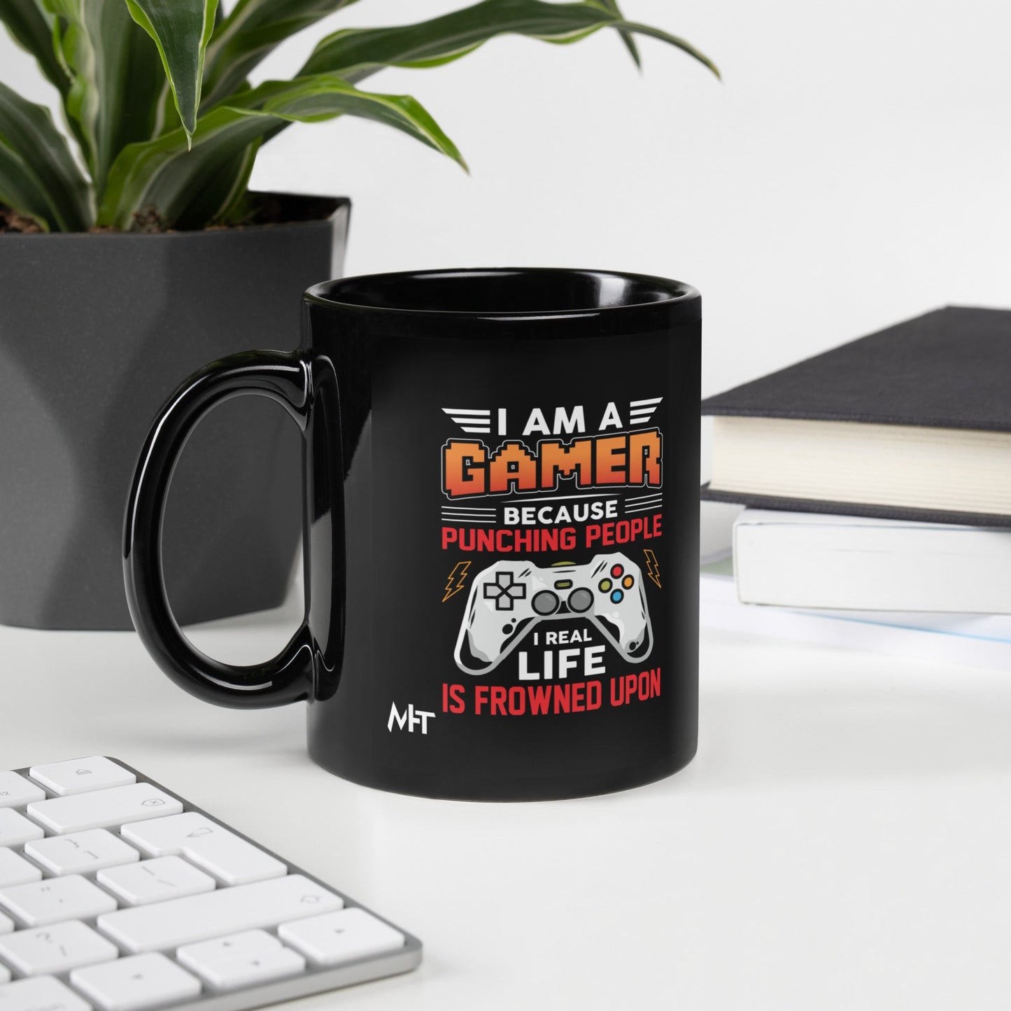 I am a Gamer because Punching people in real life is frowned upon - Black Glossy Mug by DarkByteGear