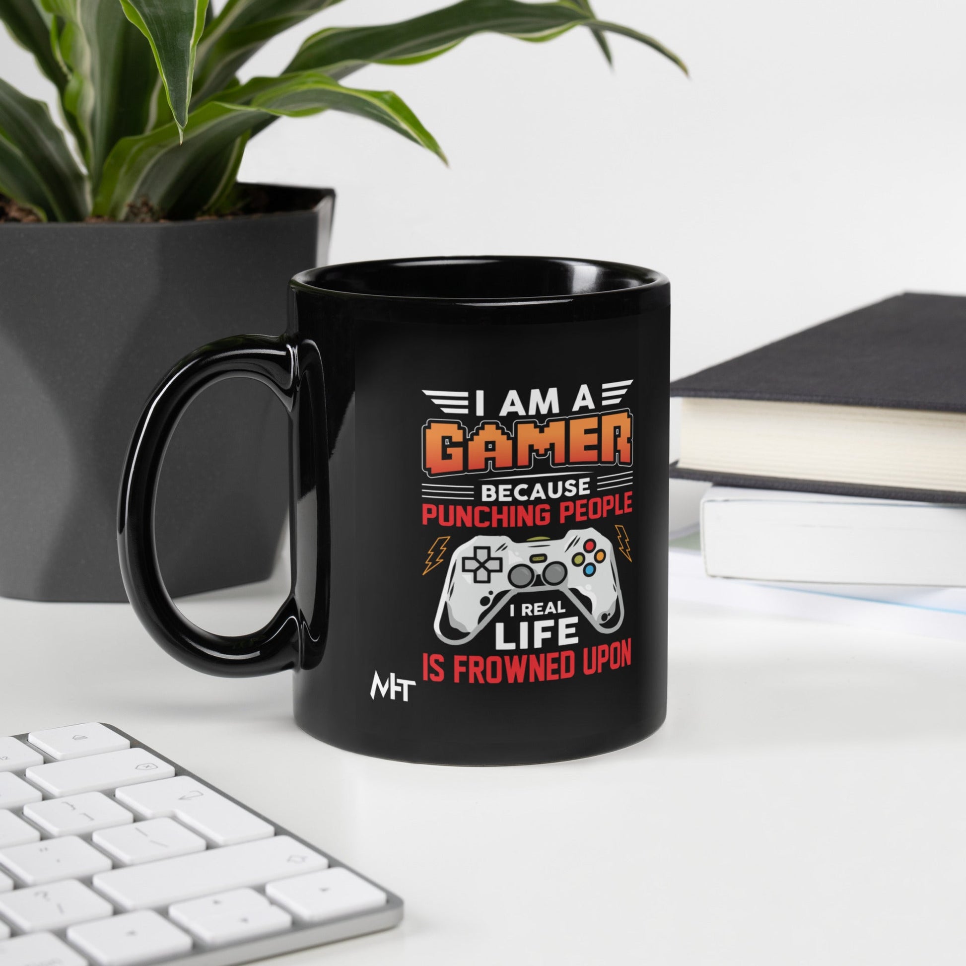 I am a Gamer because Punching people in real life is frowned upon - Black Glossy Mug by DarkByteGear