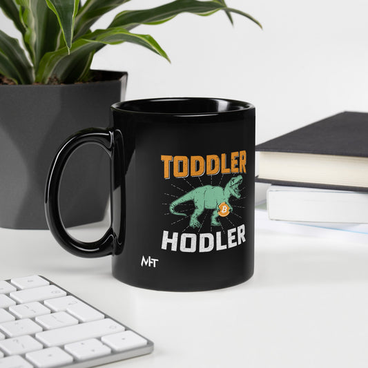 Toddler Bitcoin T-rex Holder - Black Glossy Mug by DarkByteGear