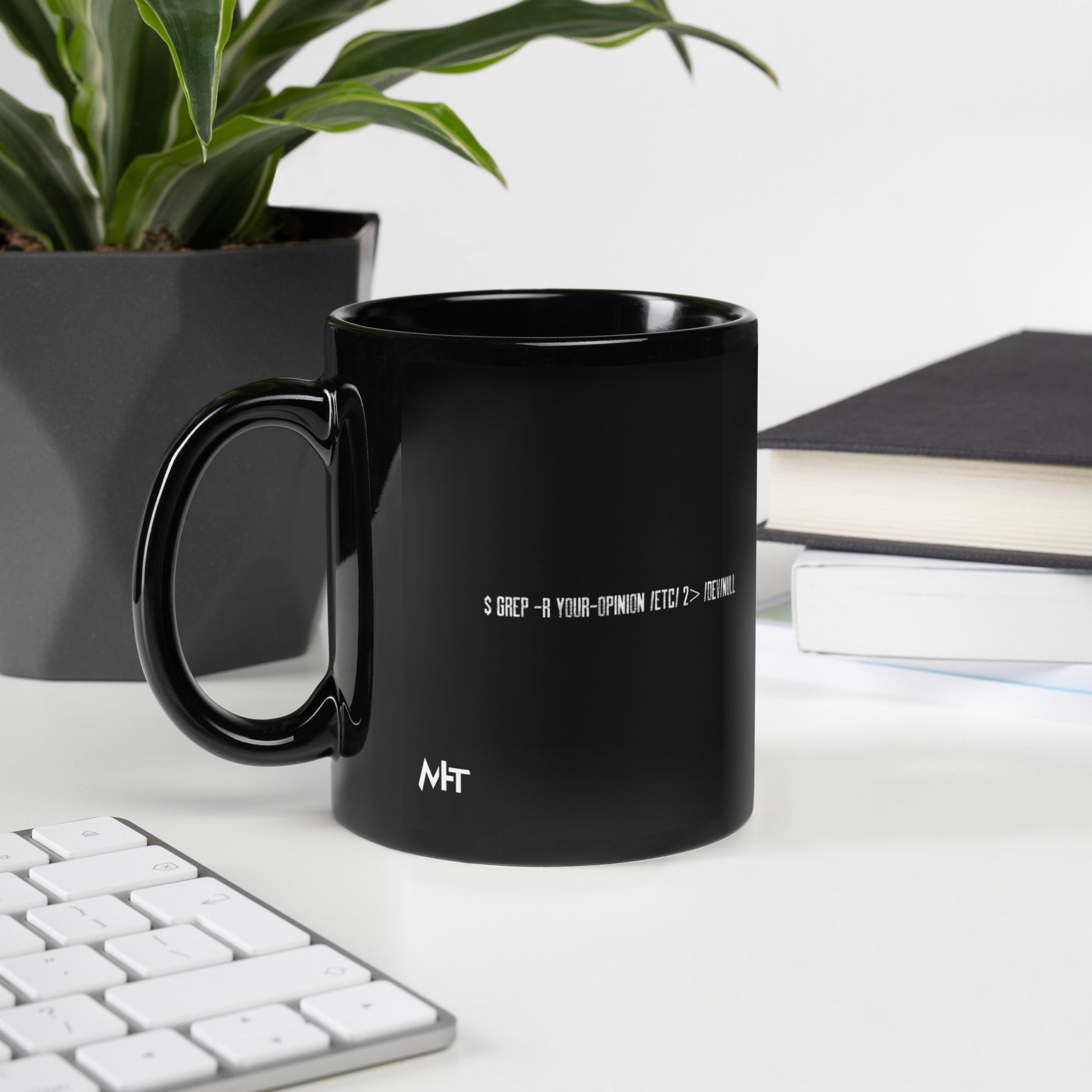 Grep r your Opinion etc 2 devnull - Black Glossy Mug by DarkByteGear