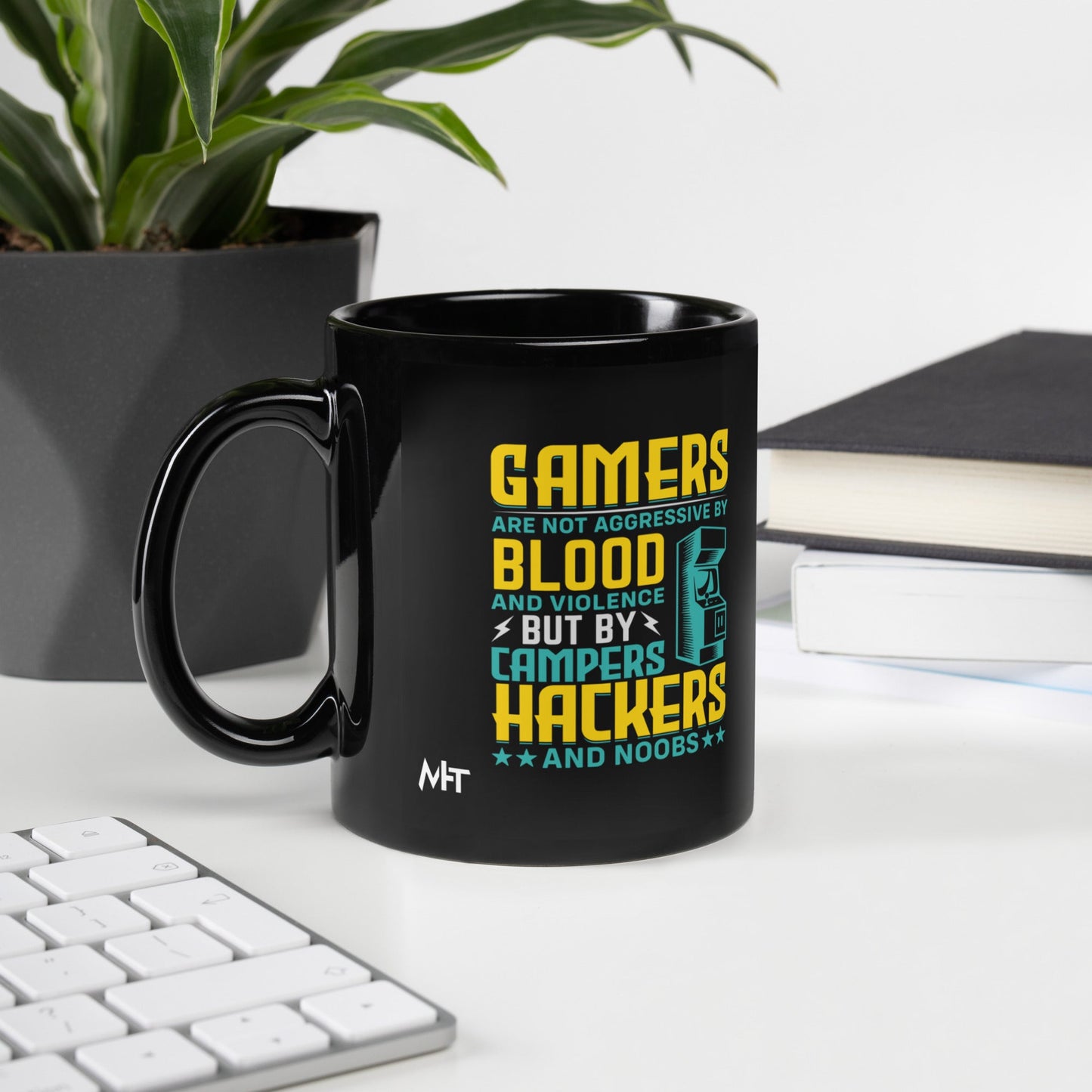 Gamers are not Aggressive by Blood and Violence ( rasel ) - Black Glossy Mug by DarkByteGear