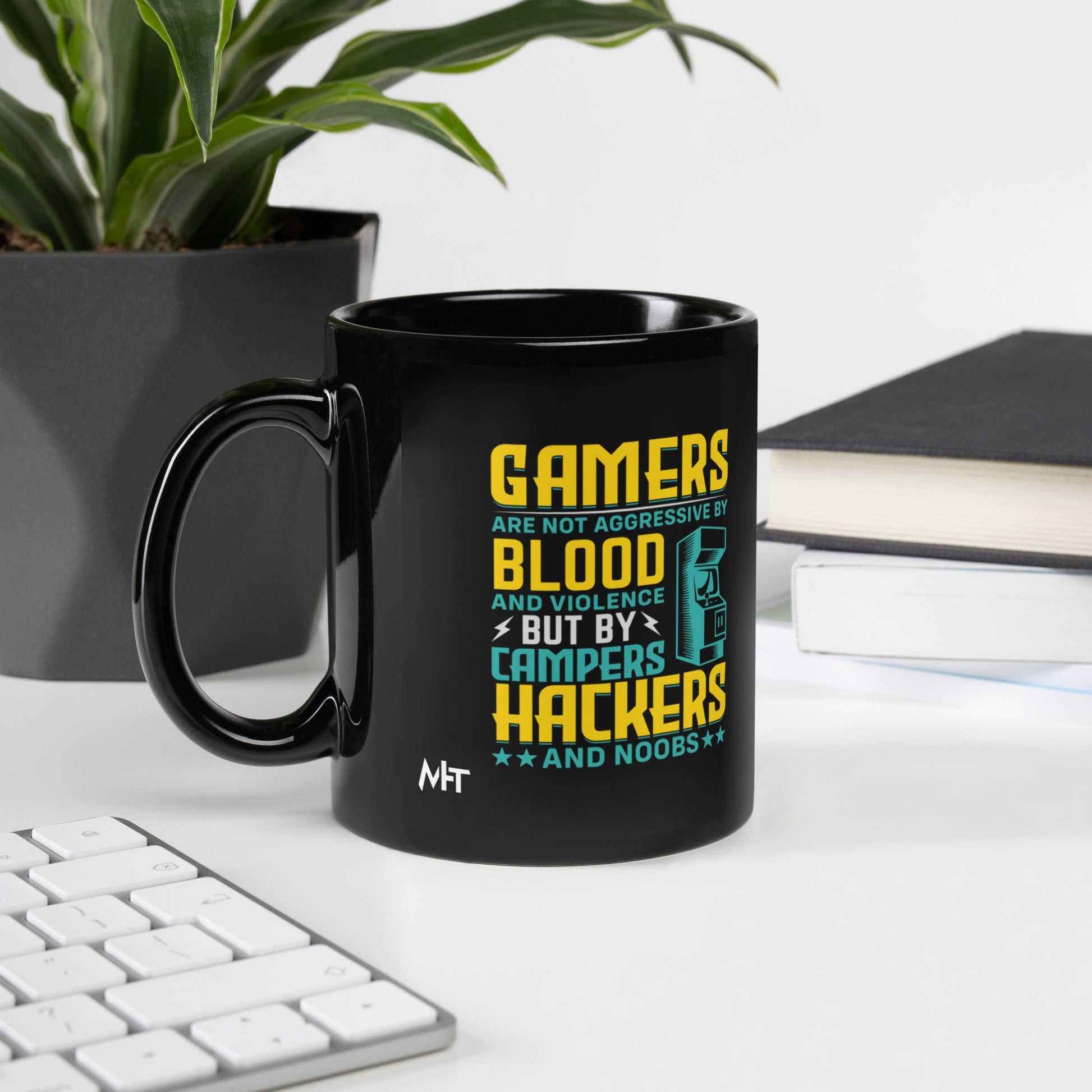 Gamers are not Aggressive by Blood and Violence ( rasel ) - Black Glossy Mug by DarkByteGear