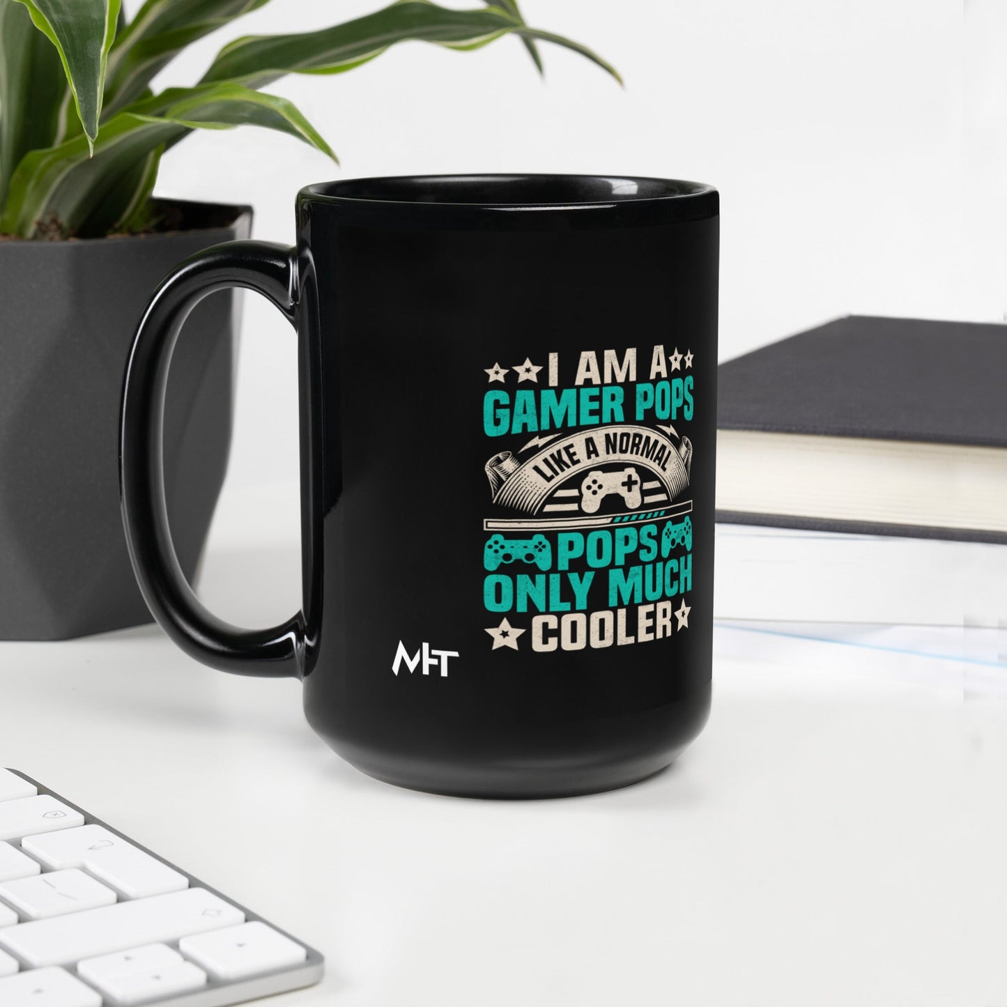 I am a Gamer Pops, like a normal Pops only much cooler - Black Glossy Mug by DarkByteGear