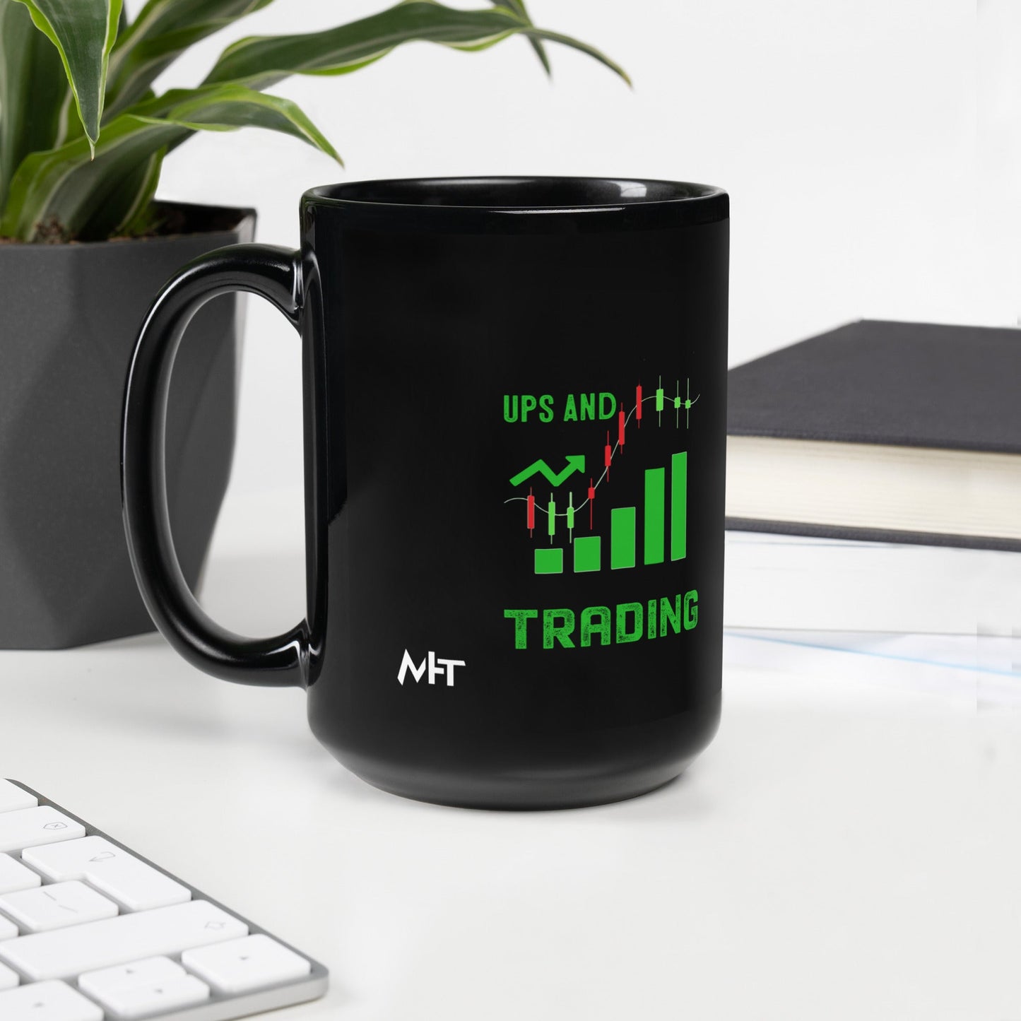 Life Has it's ups and down; I Call it Day Trading in Dark Text - Black Glossy Mug by DarkByteGear