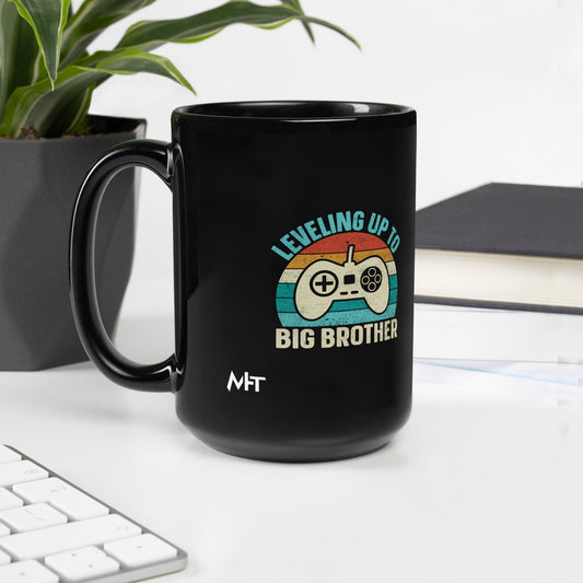 Levelling up to Big Brother V2 - Black Glossy Mug by DarkByteGear