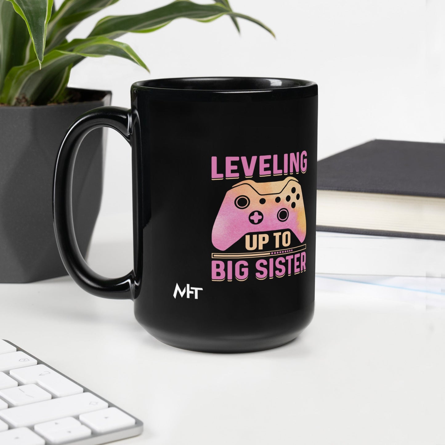Levelling up to Big Sister - Black Glossy Mug by DarkByteGear