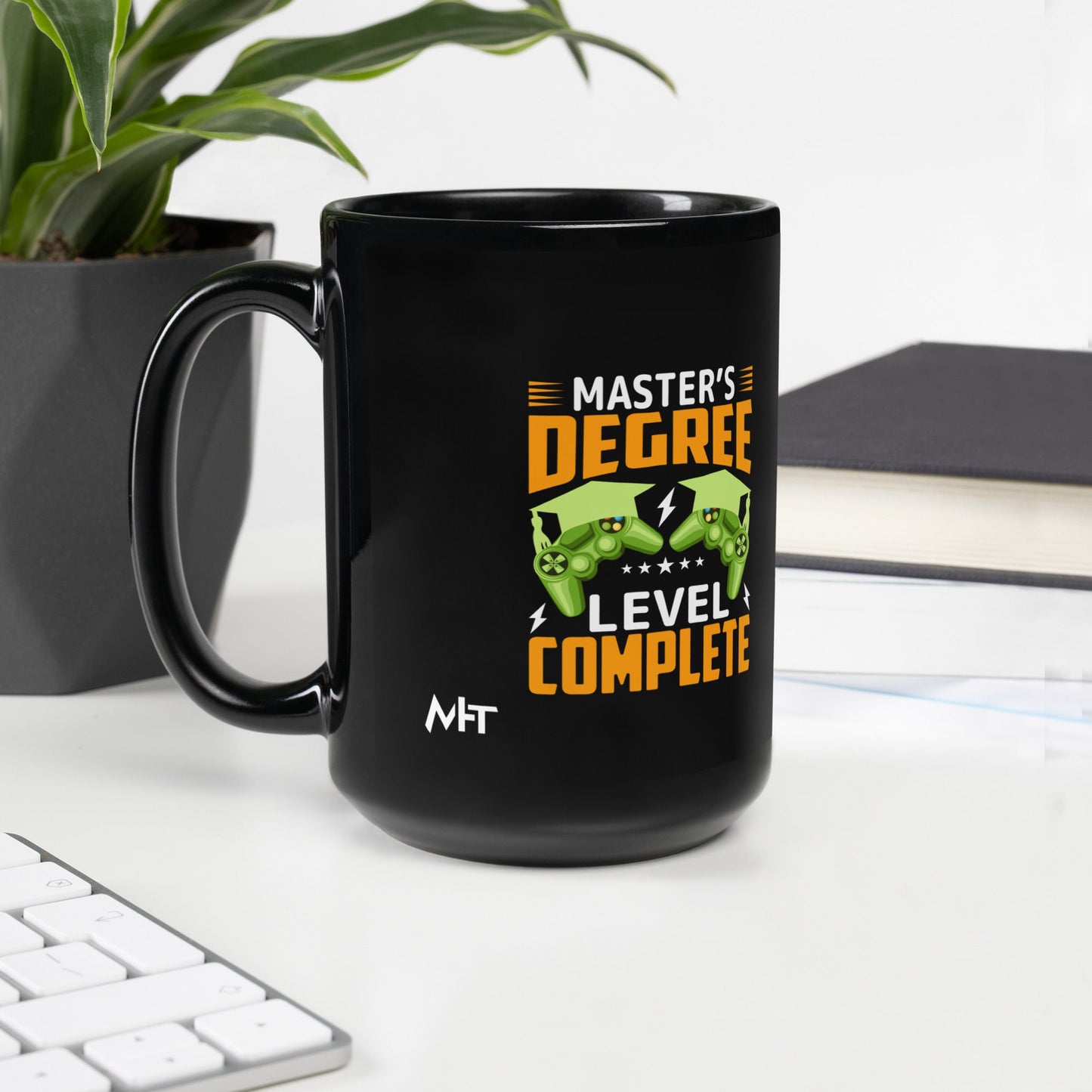 Master's Degree Level Complete - Black Glossy Mug by DarkByteGear