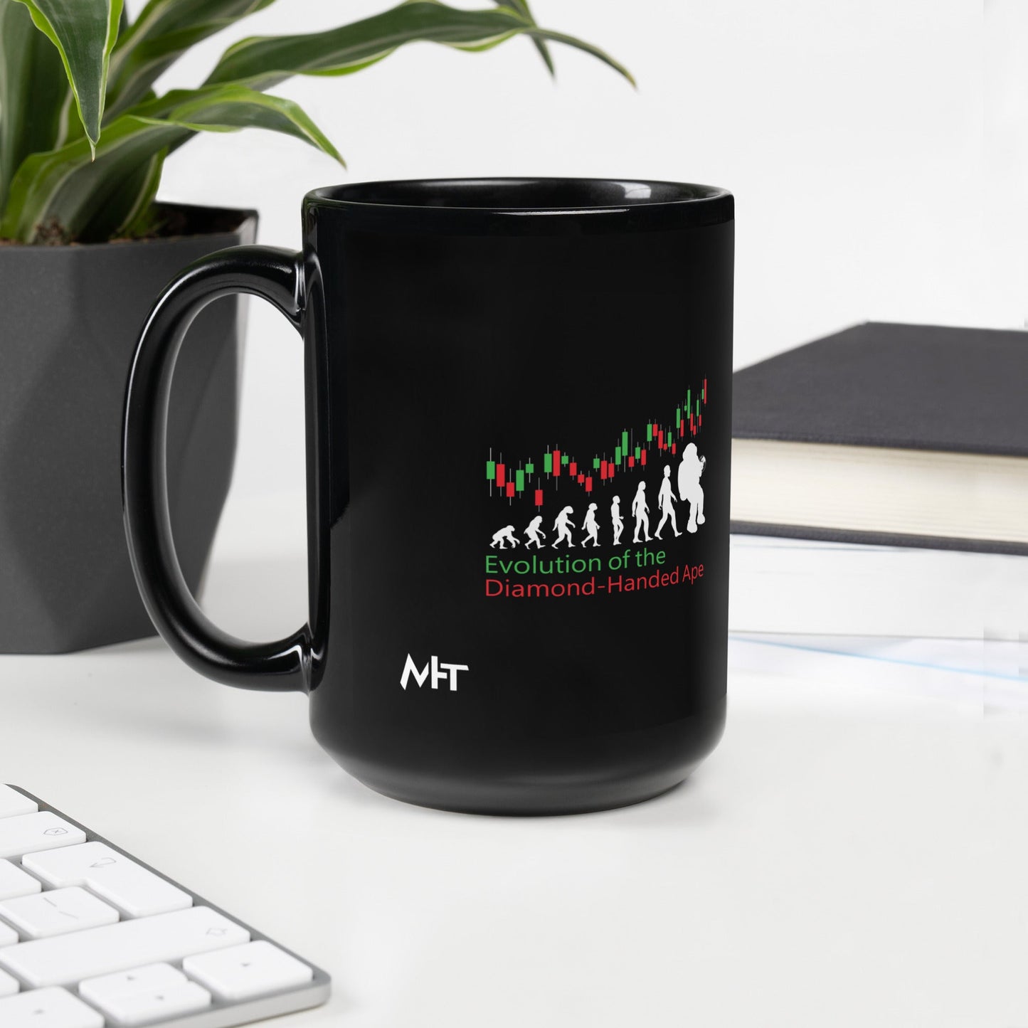 Evolution of the Diamond-handed Ape - Black Glossy Mug by DarkByteGear