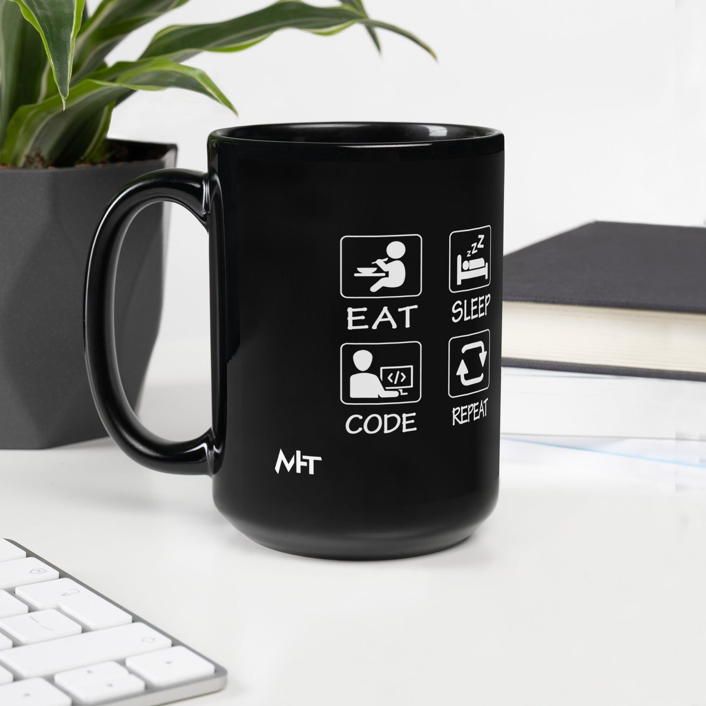 Eat, Sleep, Code, Repeat V1 - Black Glossy Mug by DarkByteGear