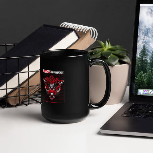 Red Mecha Guardian - Black Glossy Mug by DarkByteGear