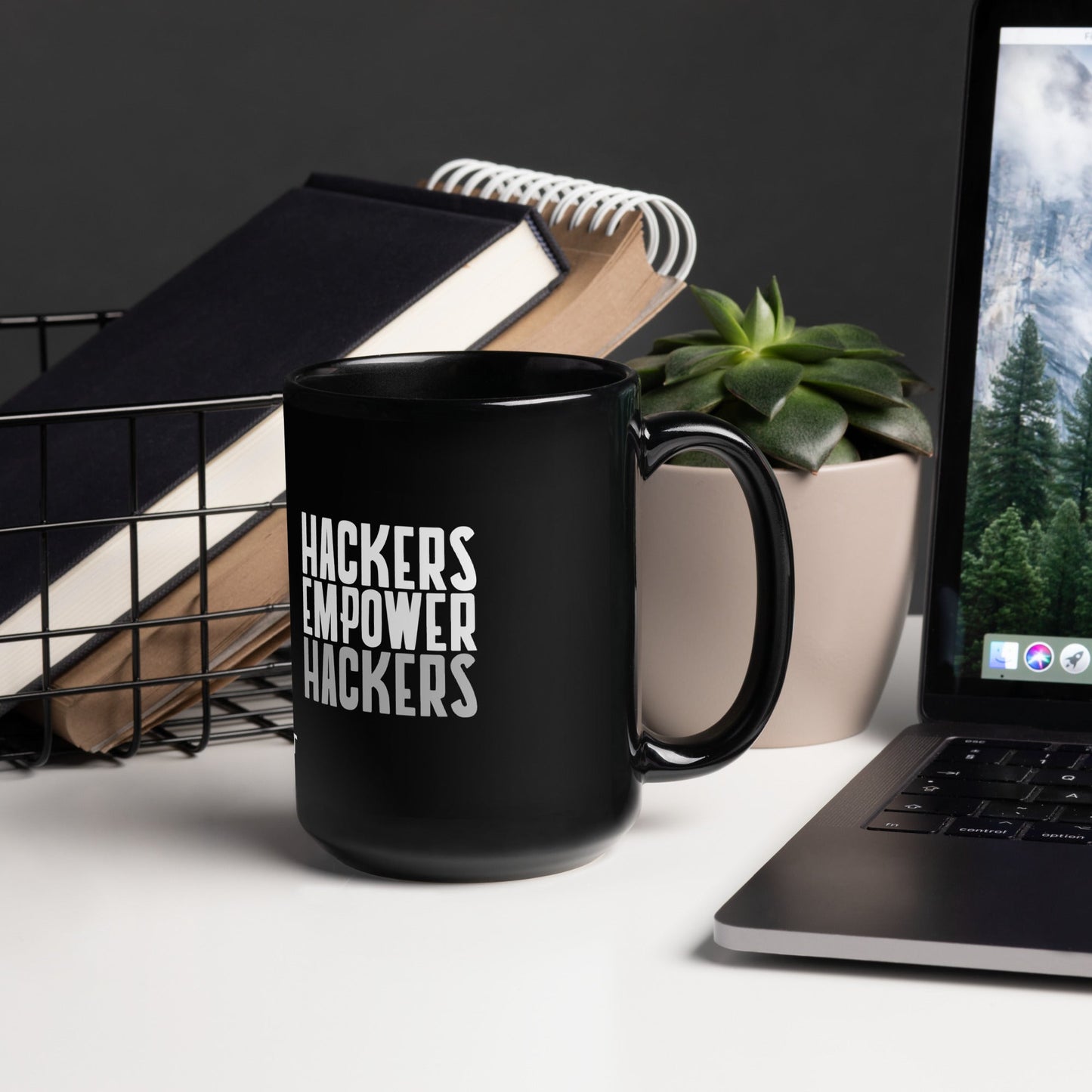 Hackers Empower Hackers - Black Glossy Mug by DarkByteGear