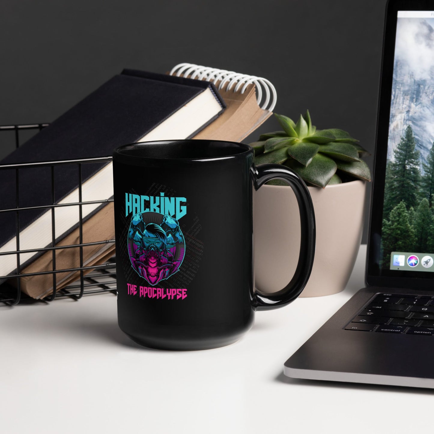 Hacking the apocalypse V2 - Black Glossy Mug by DarkByteGear