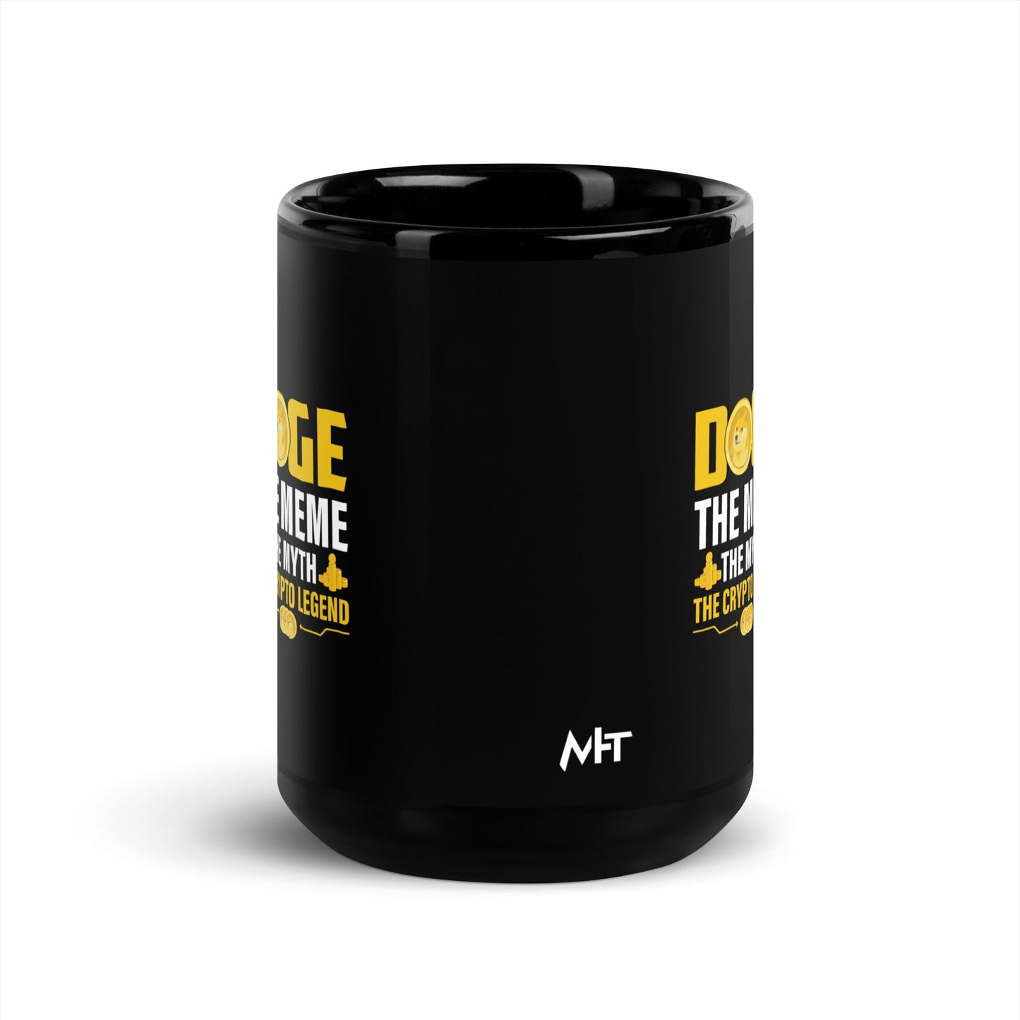 Doge the Meme, the Myth, the Crypto Legend - Black Glossy Mug by DarkByteGear