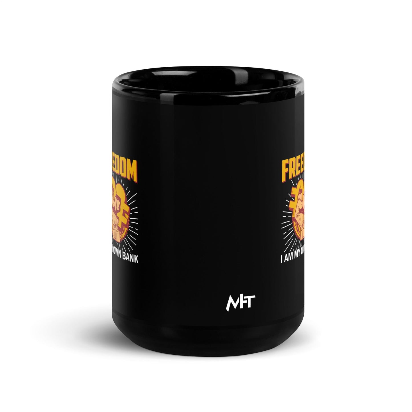 Bitcoin Freedom; I am my Own Bank - Black Glossy Mug by DarkByteGear