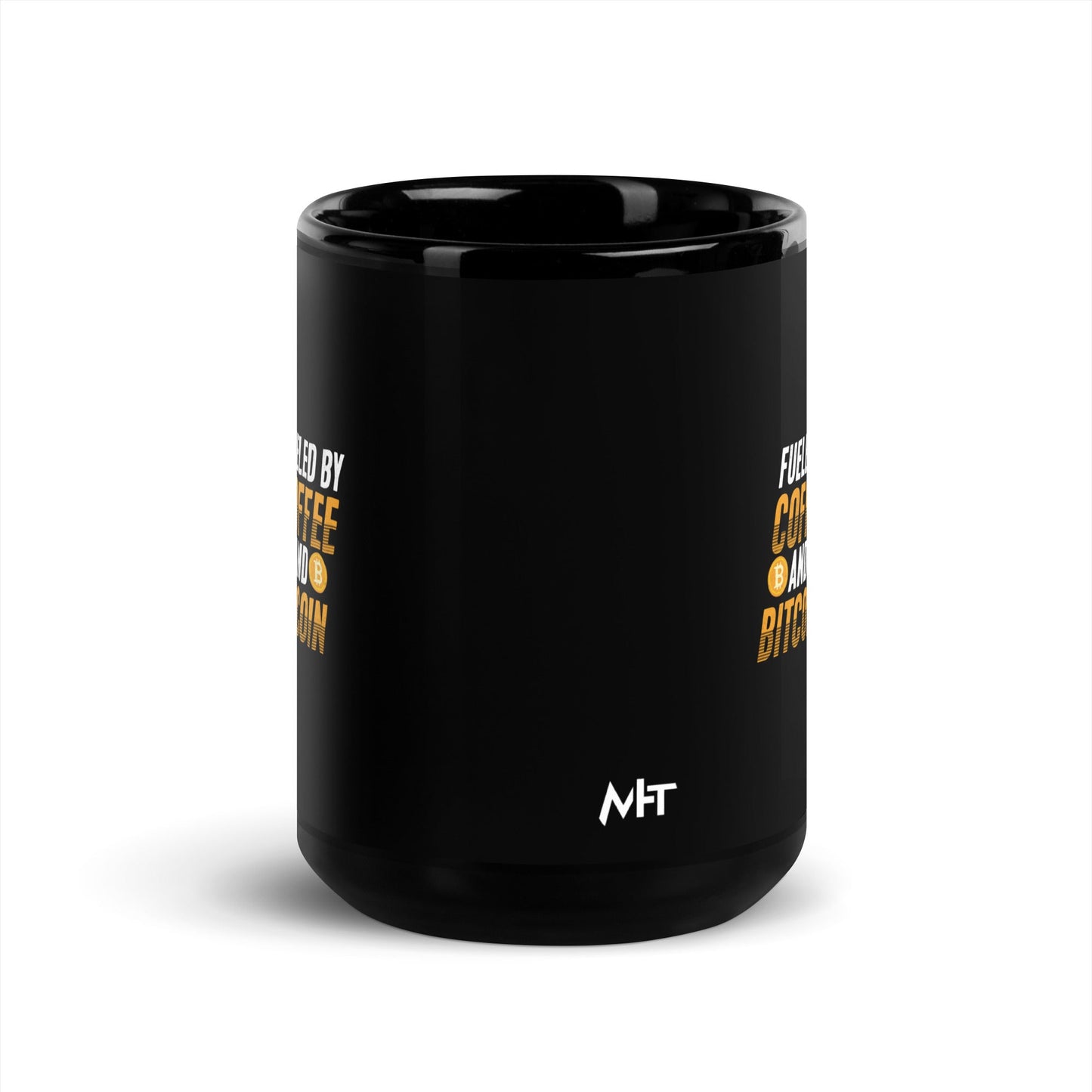 Fueled by Coffee and Bitcoin - Black Glossy Mug by DarkByteGear