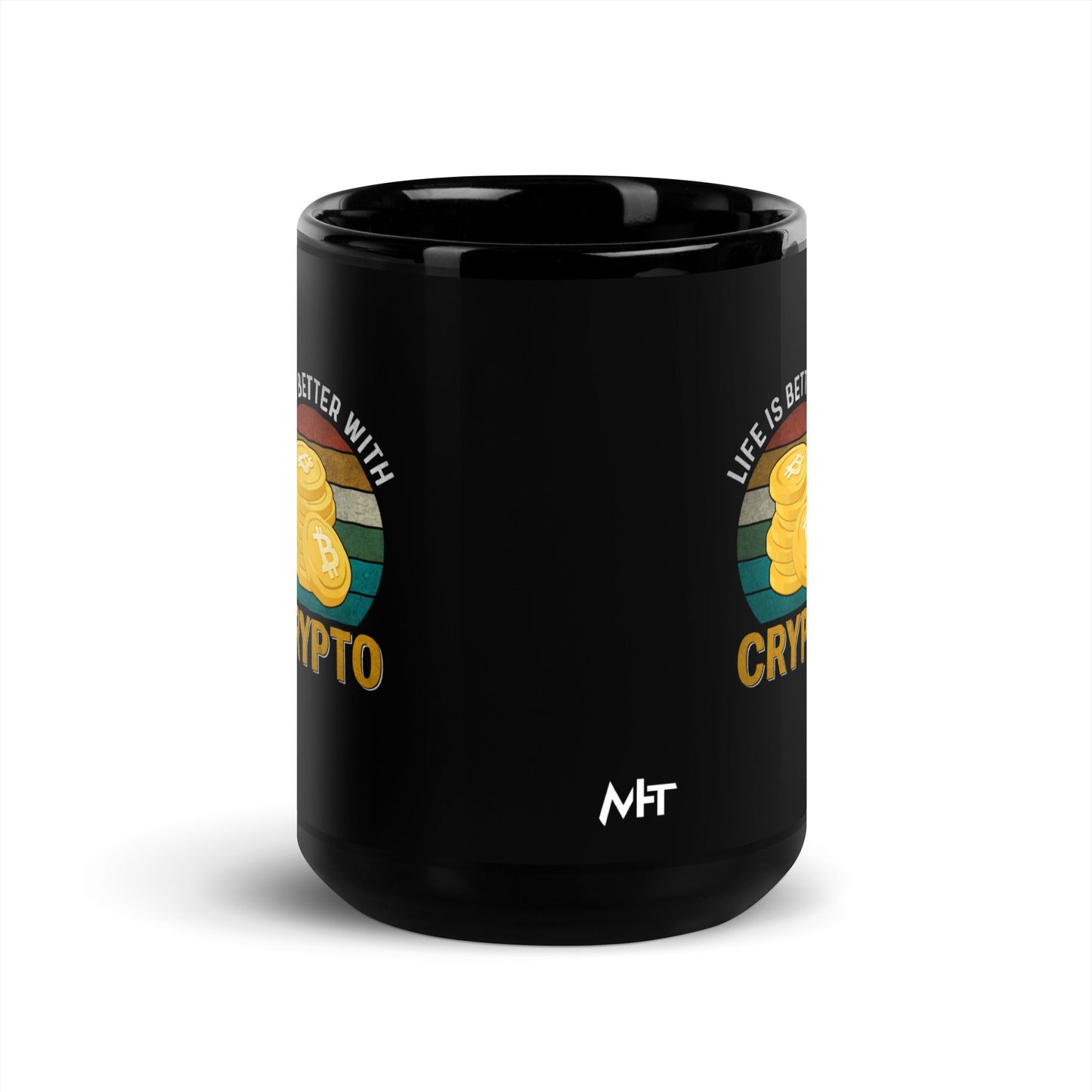 Life is Better with Bitcoin - Black Glossy Mug by DarkByteGear